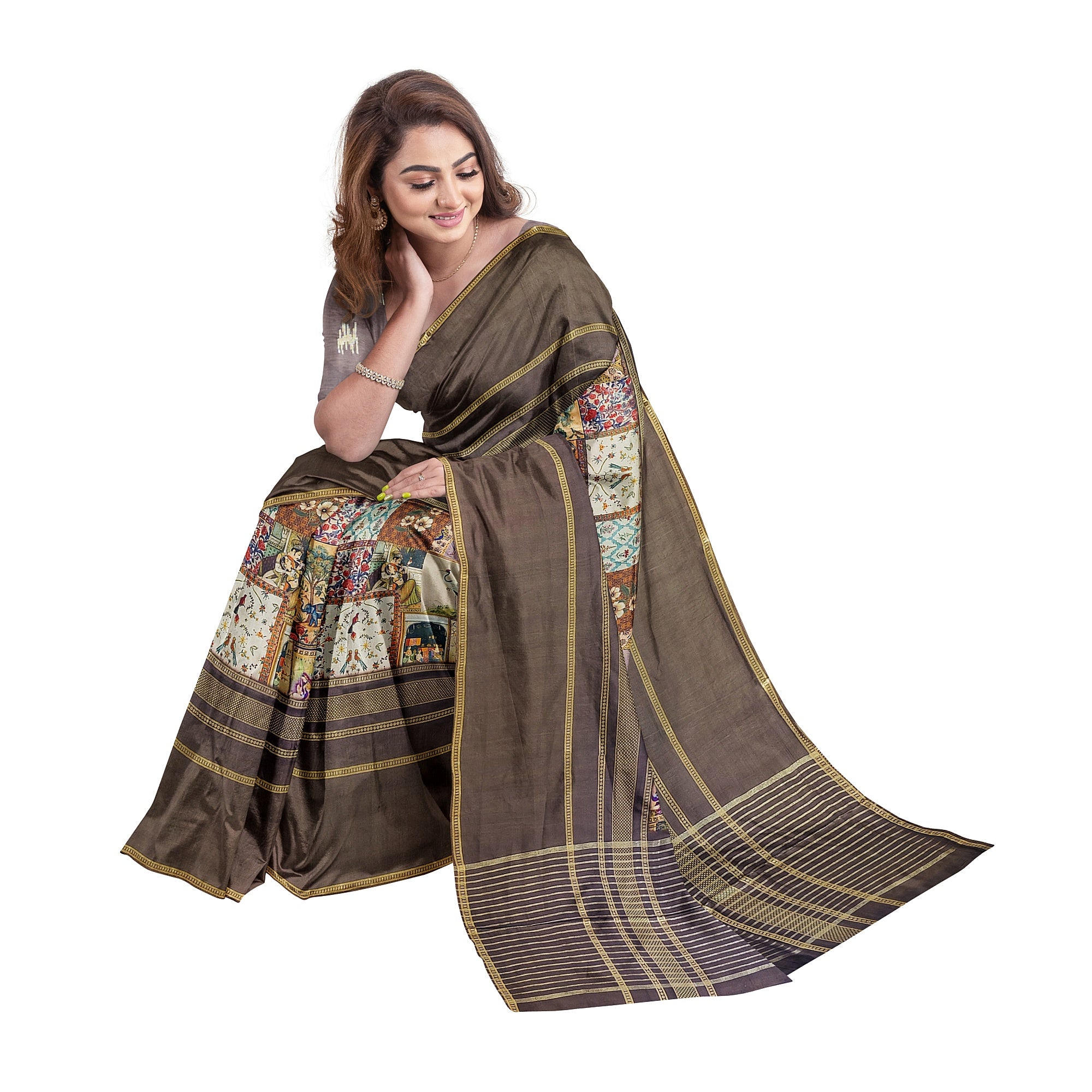 Chocolate Printed Saree – Traditional Design – Shop Online