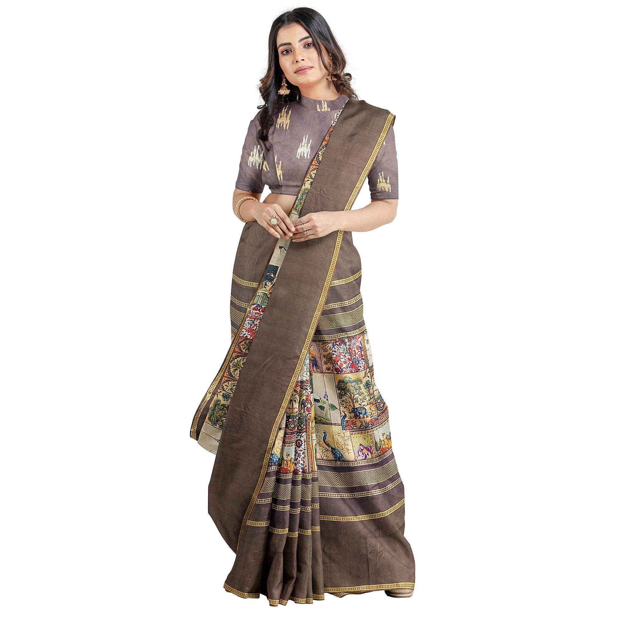 Chocolate Printed Saree – Traditional Design – Shop Online