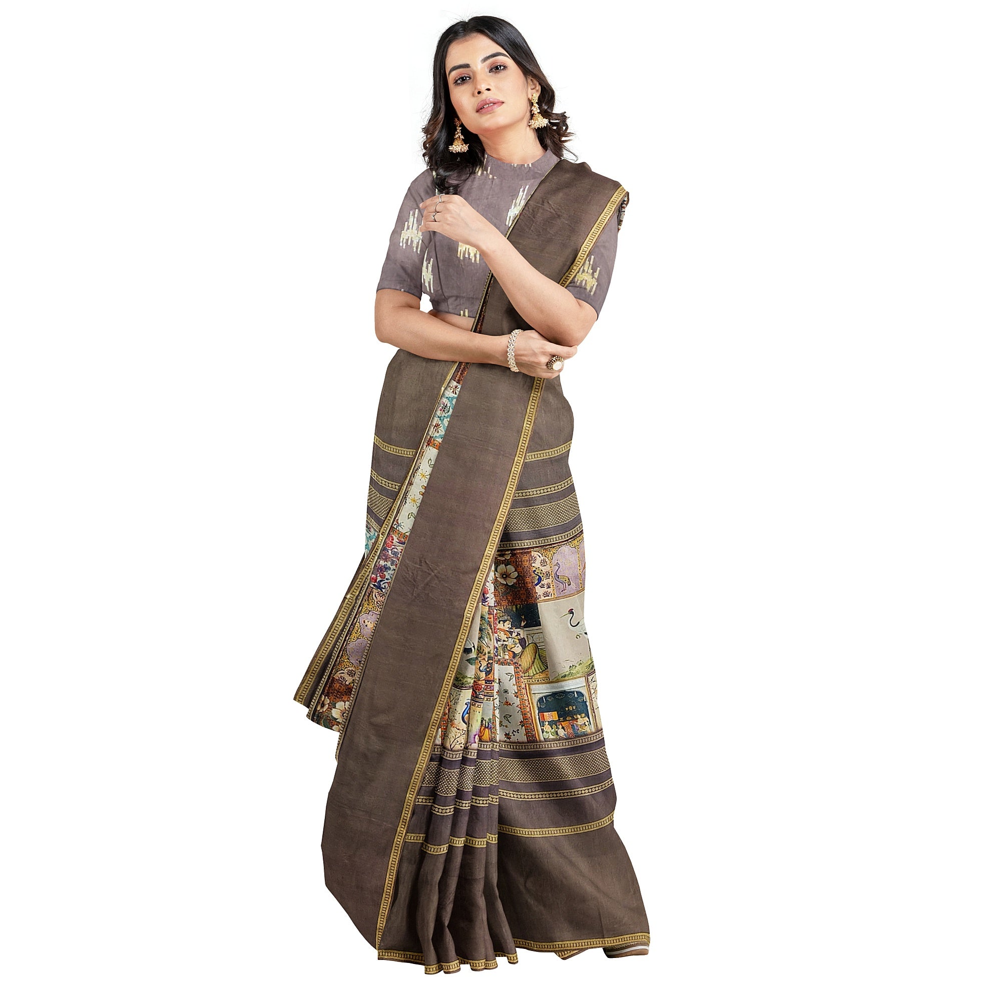 Chocolate Printed Saree – Traditional Design – Shop Online