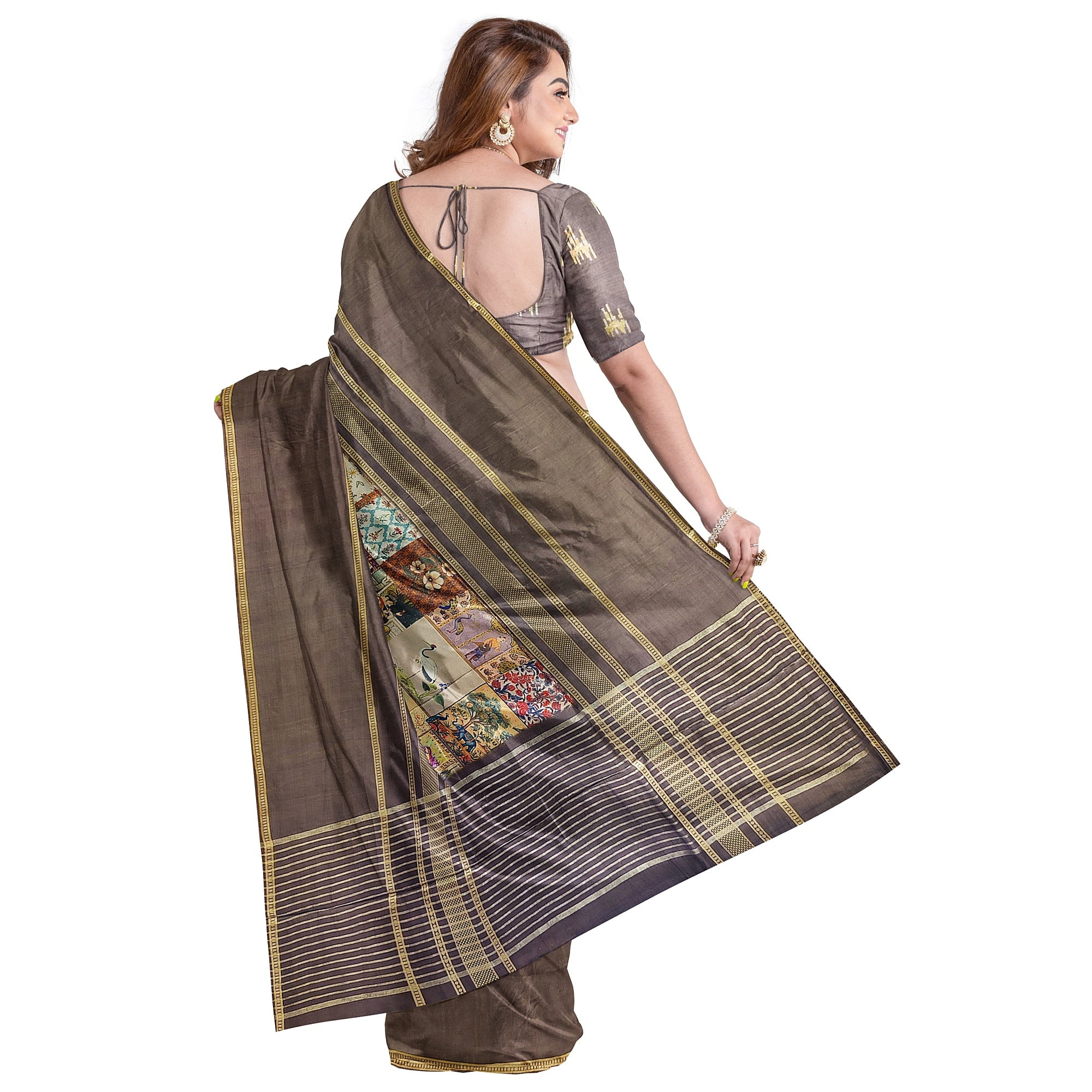 Chocolate Printed Saree – Traditional Design – Shop Online