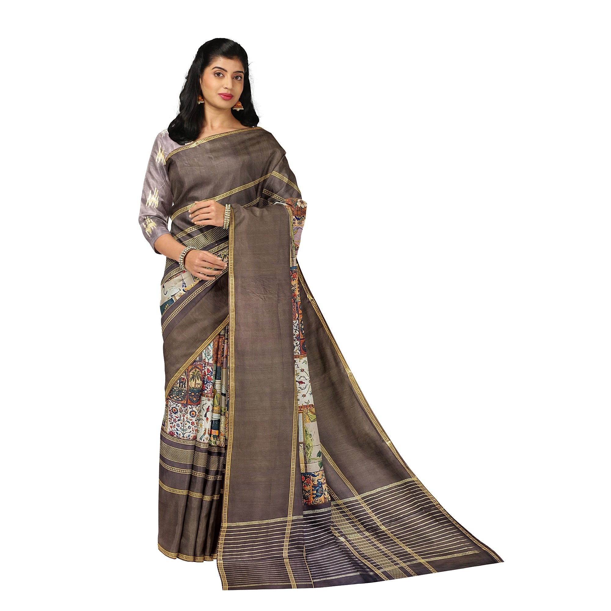Chocolate Printed Saree – Traditional Design – Shop Online