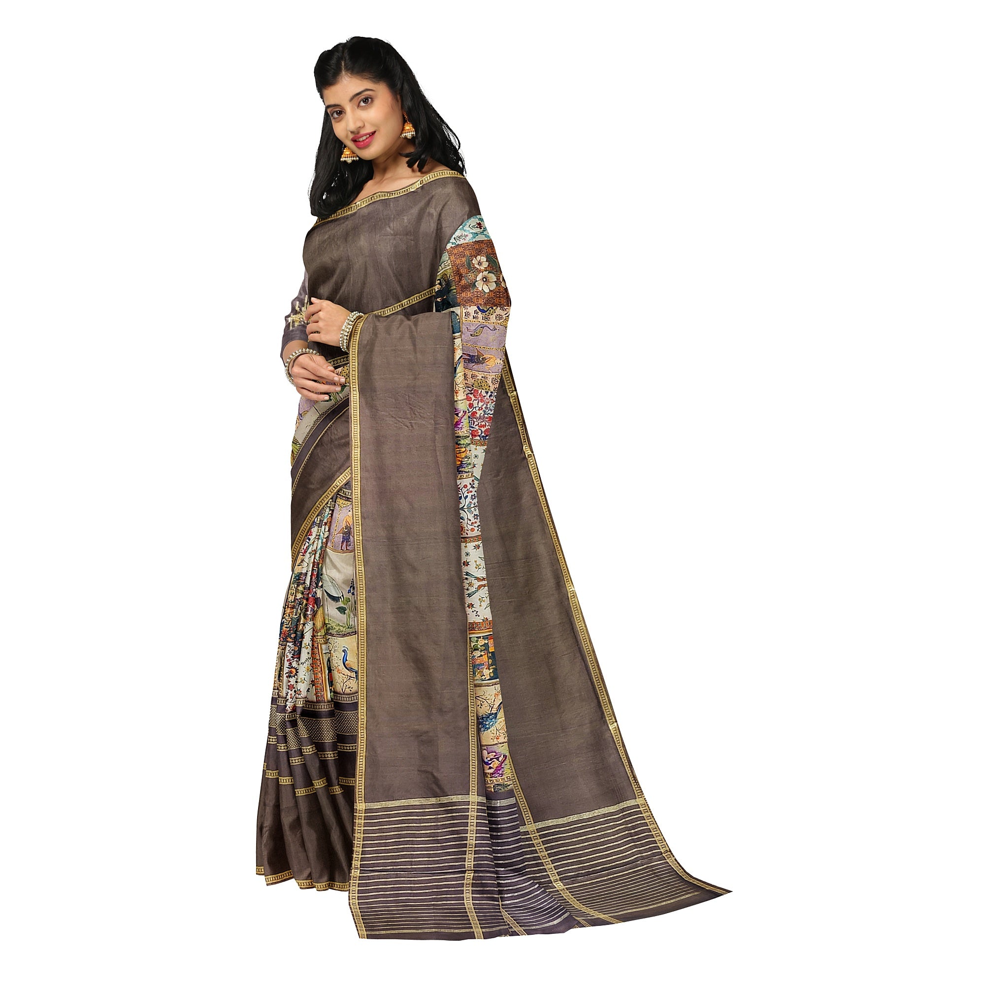 Chocolate Printed Saree – Traditional Design – Shop Online
