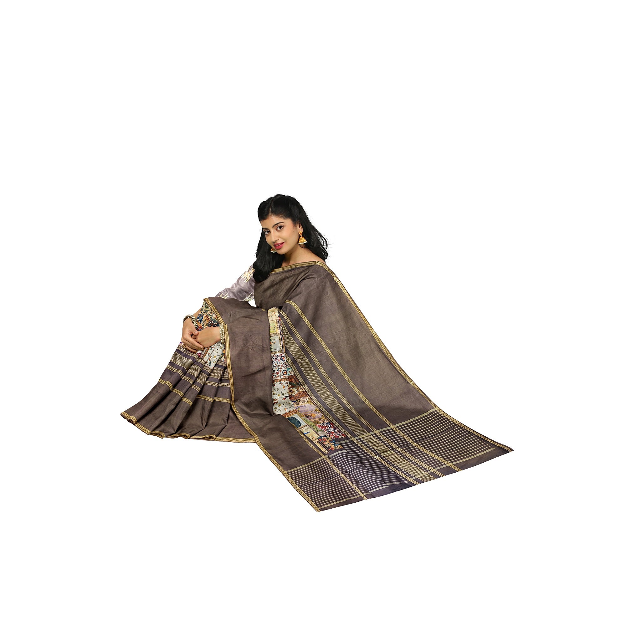 Chocolate Printed Saree – Traditional Design – Shop Online