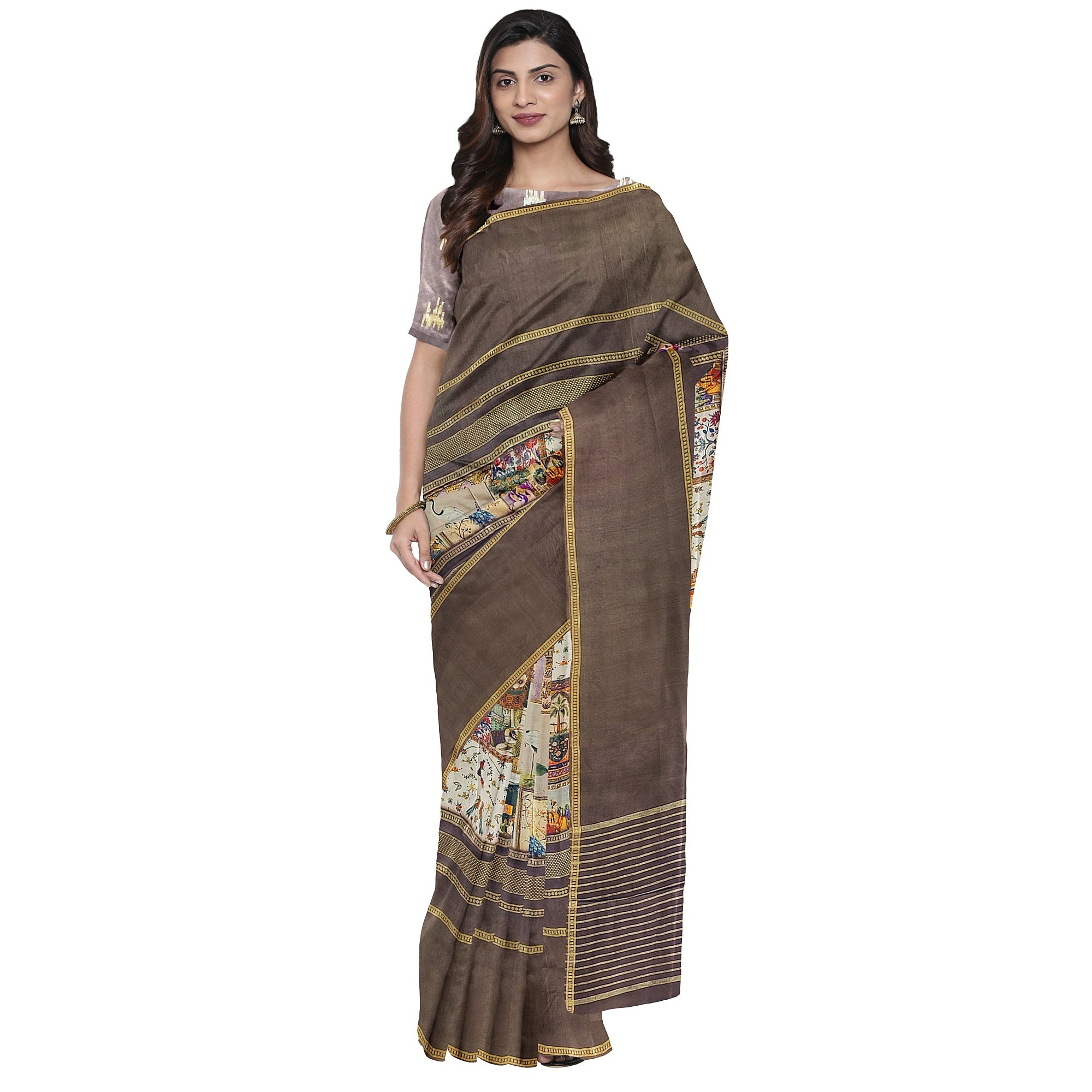Chocolate Printed Saree – Traditional Design – Shop Online