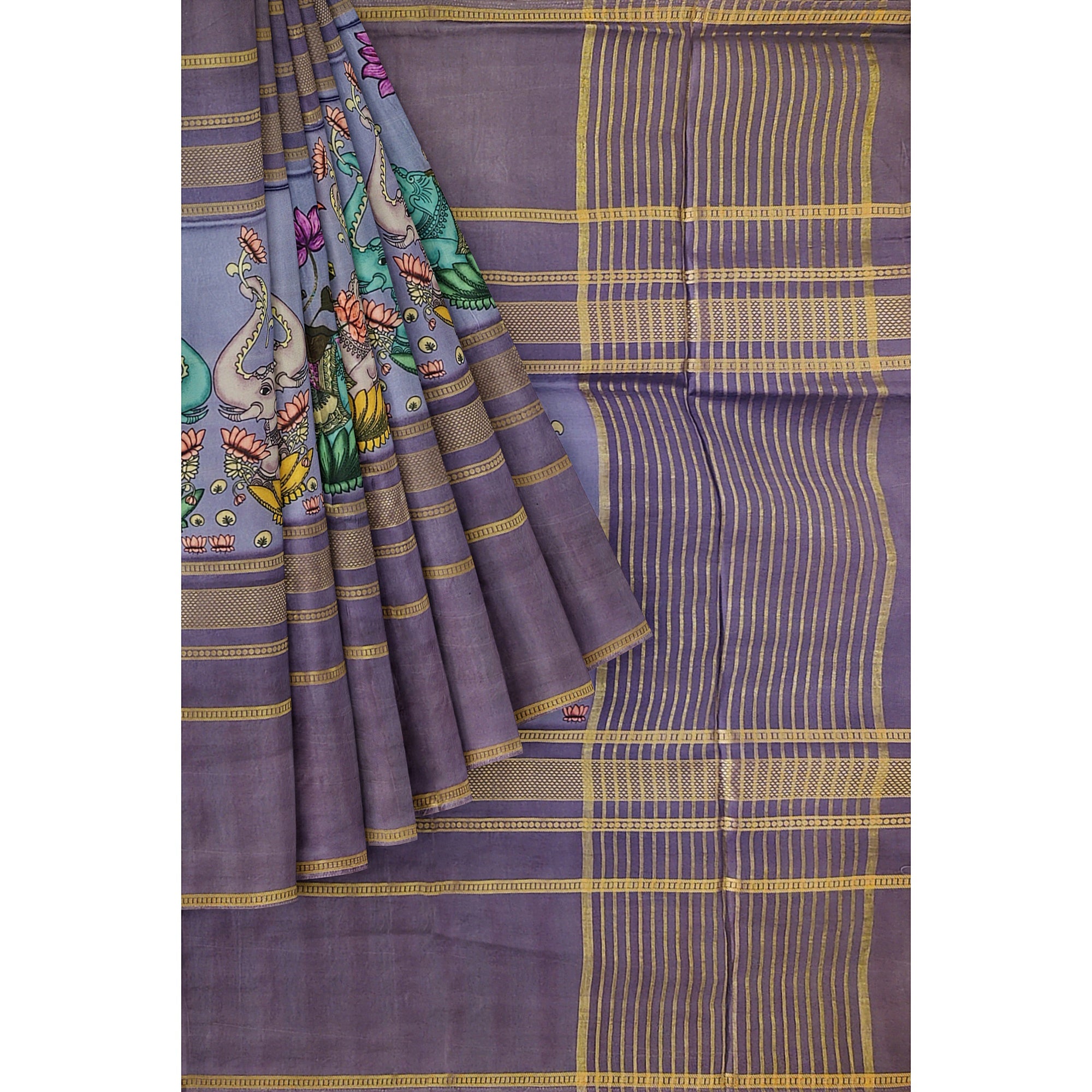 Dark Lavender Printed Saree – Traditional Design – Shop Online