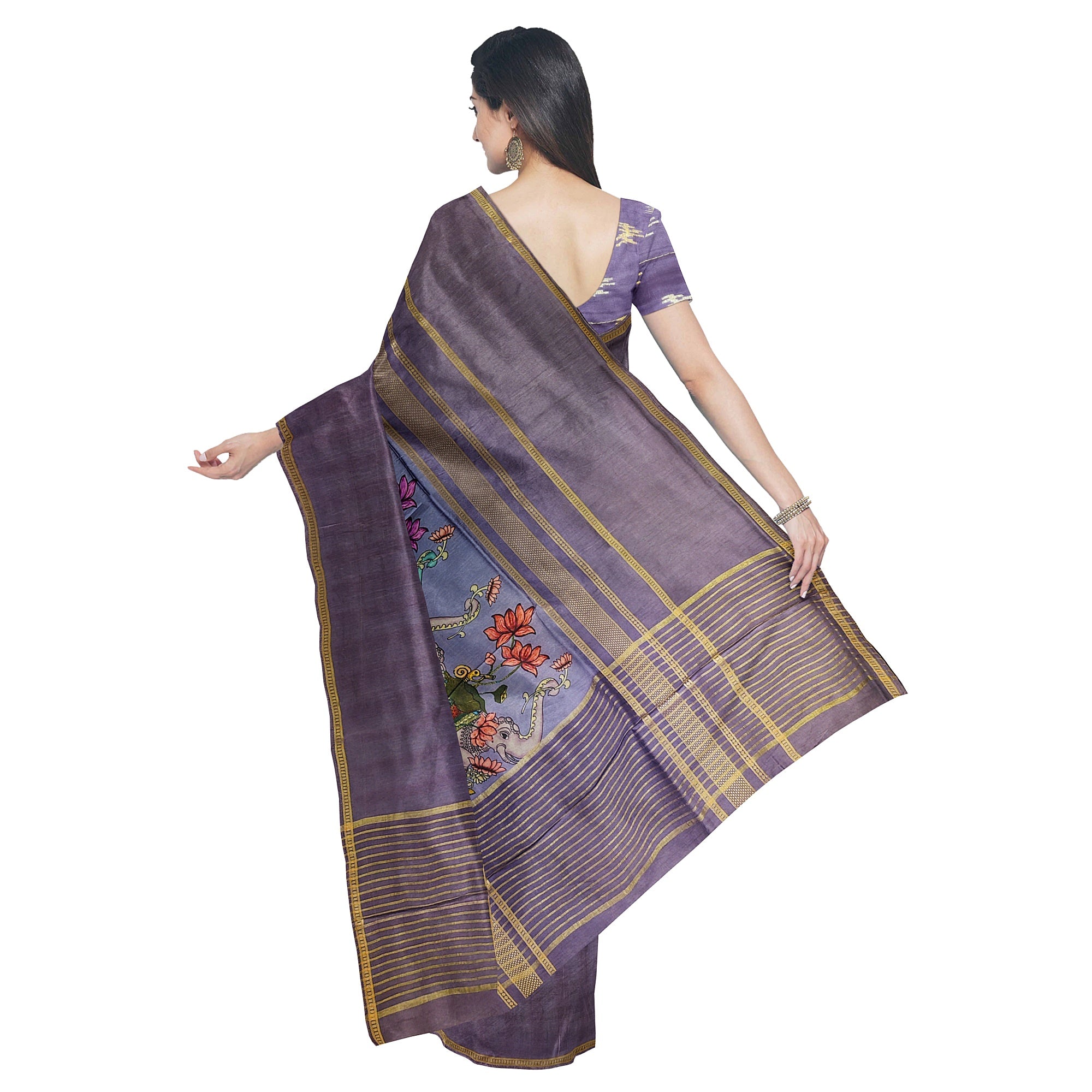 Dark Lavender Printed Saree – Traditional Design – Shop Online