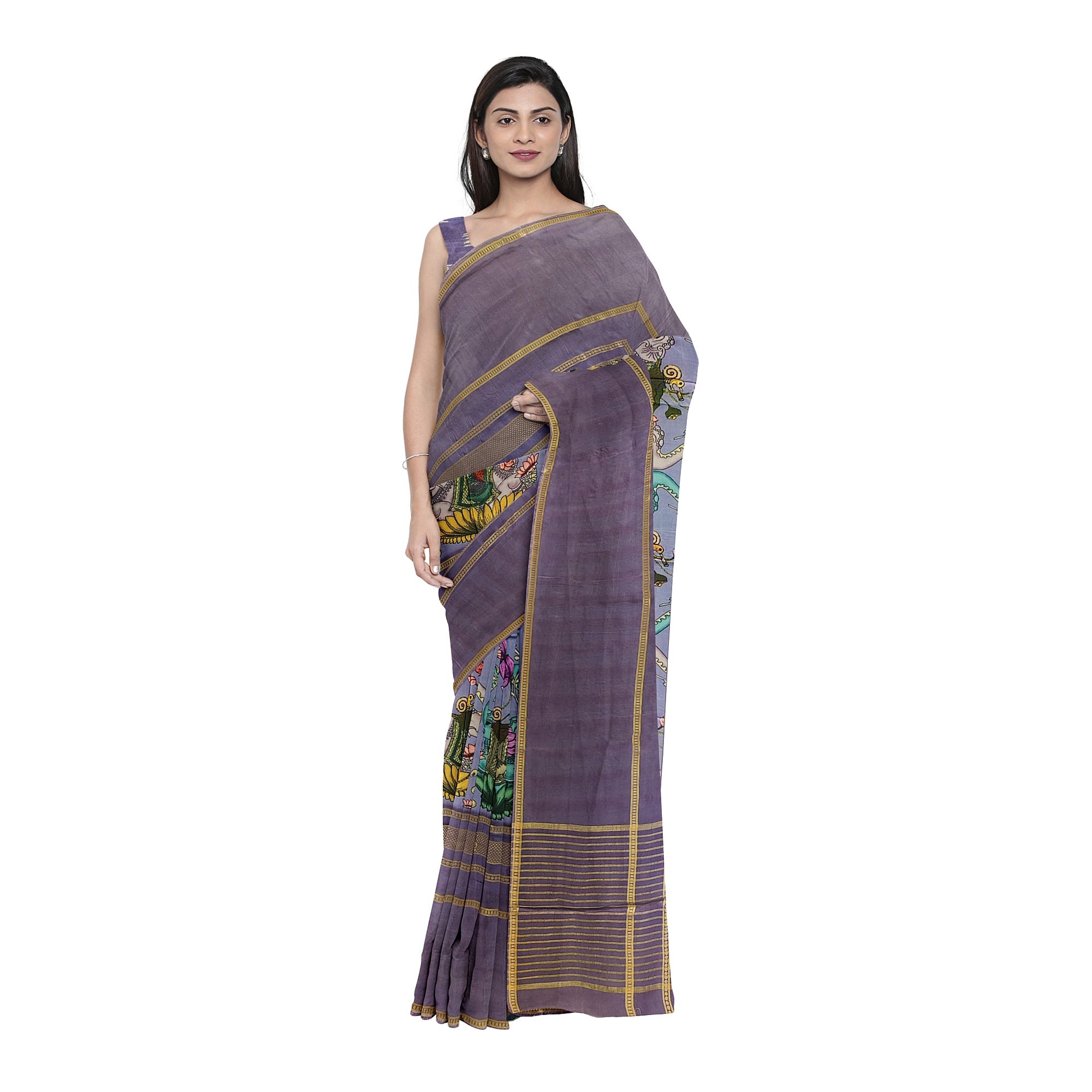 Dark Lavender Printed Saree – Traditional Design – Shop Online