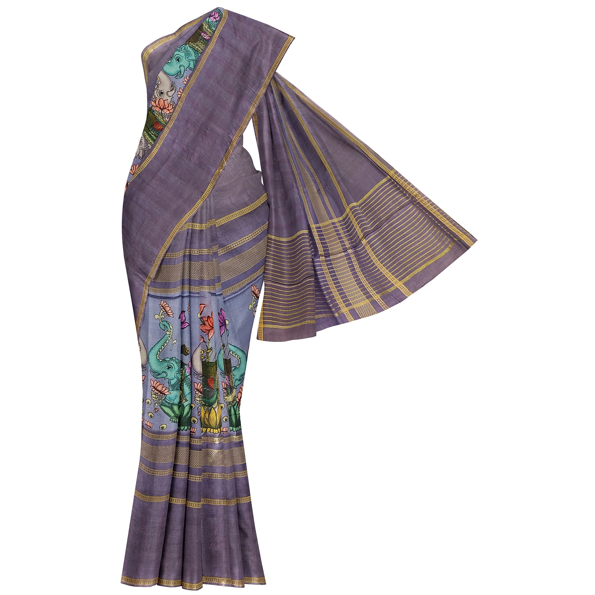 Dark Lavender Printed Saree – Traditional Design – Shop Online