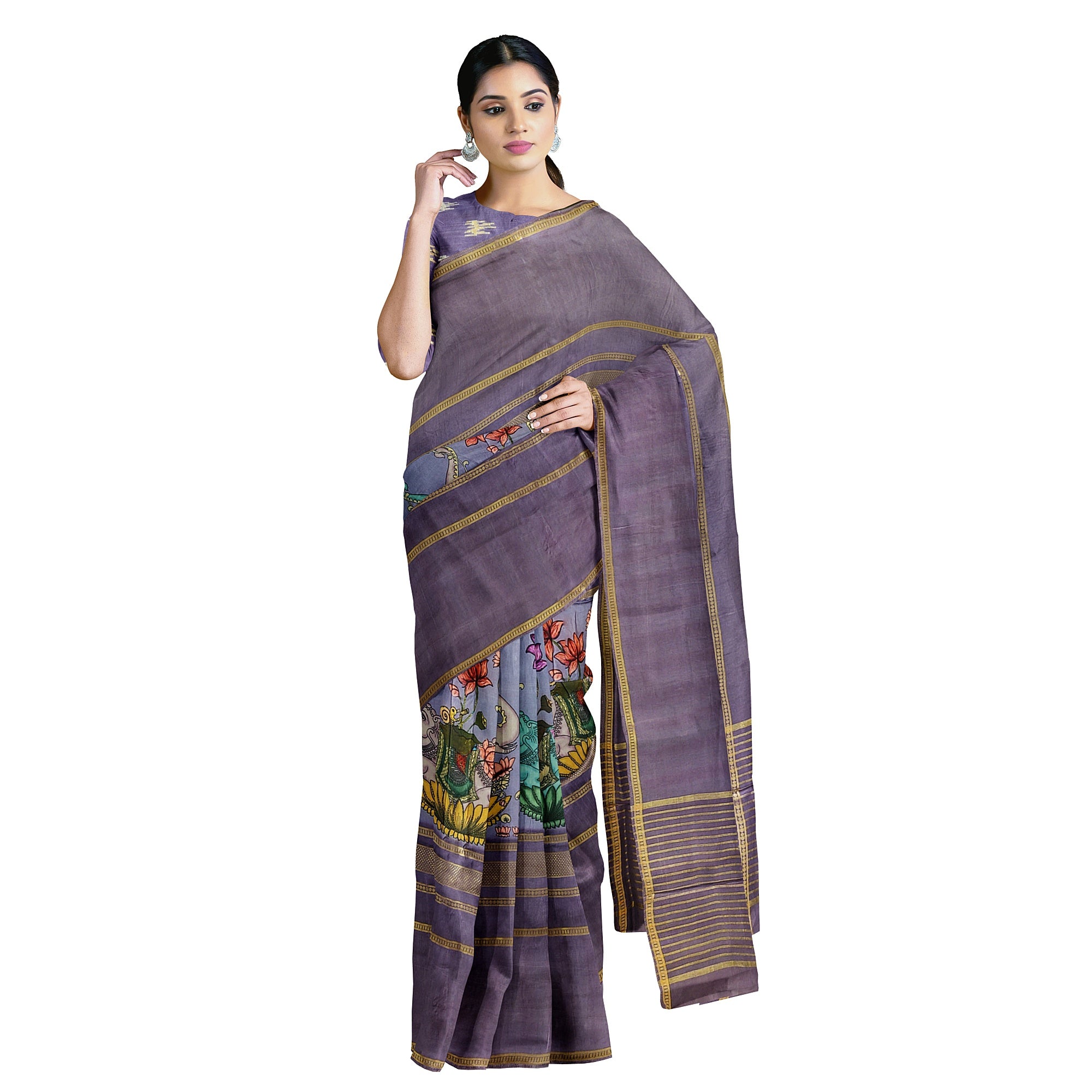 Dark Lavender Printed Saree – Traditional Design – Shop Online