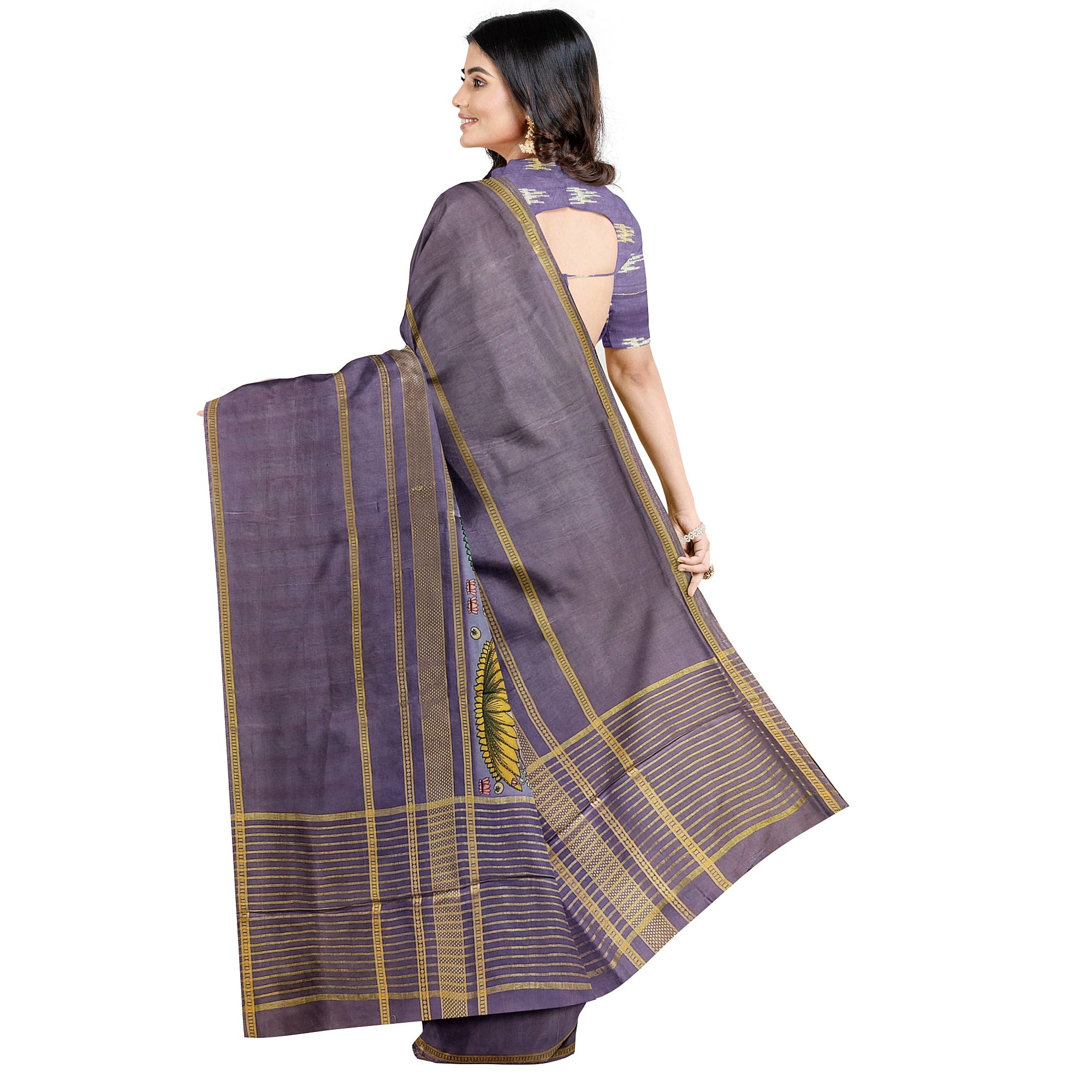 Dark Lavender Printed Saree – Traditional Design – Shop Online