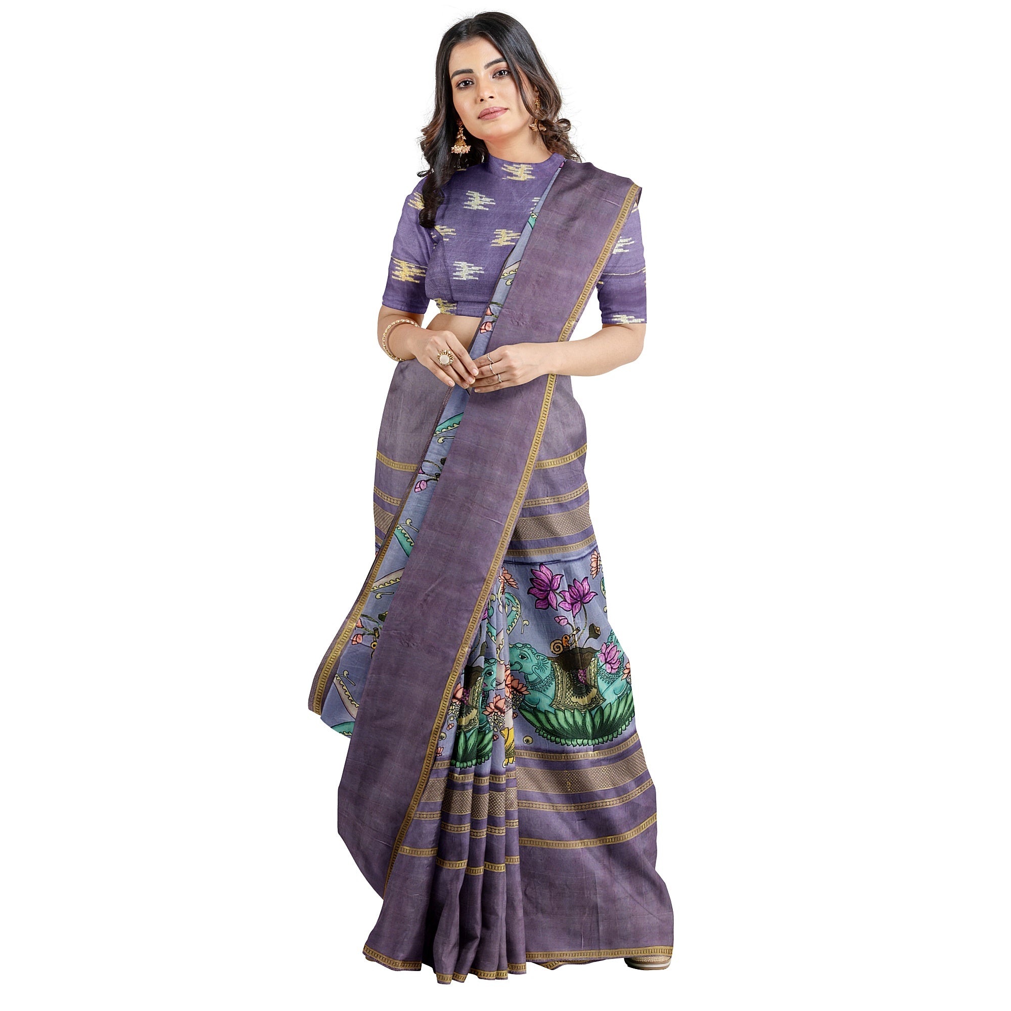 Dark Lavender Printed Saree – Traditional Design – Shop Online