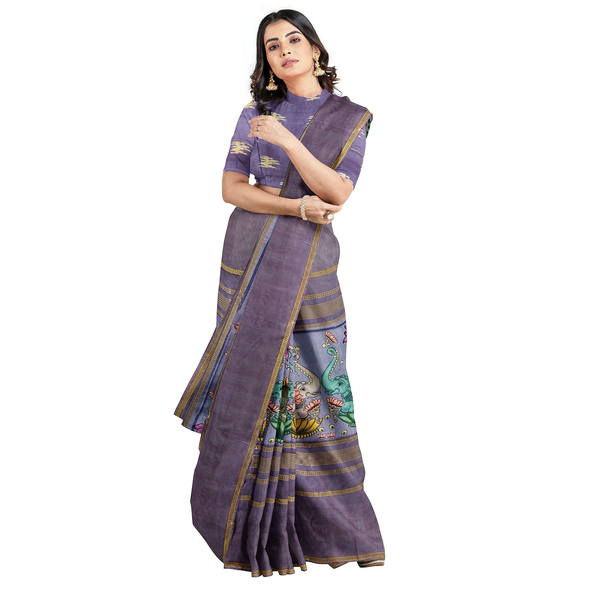 Dark Lavender Printed Saree – Traditional Design – Shop Online