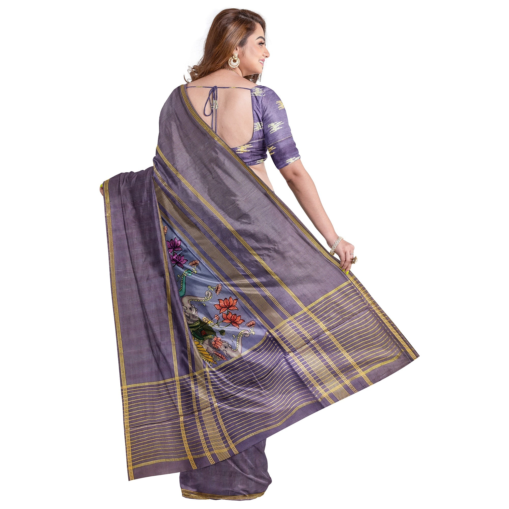 Dark Lavender Printed Saree – Traditional Design – Shop Online