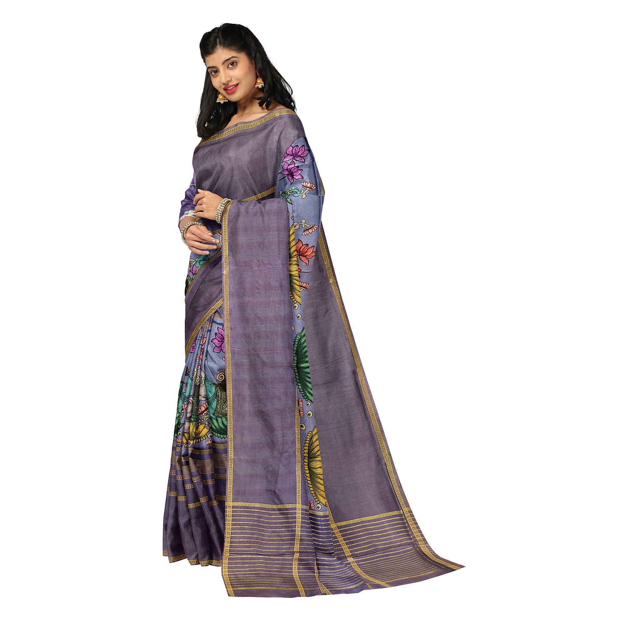 Dark Lavender Printed Saree – Traditional Design – Shop Online