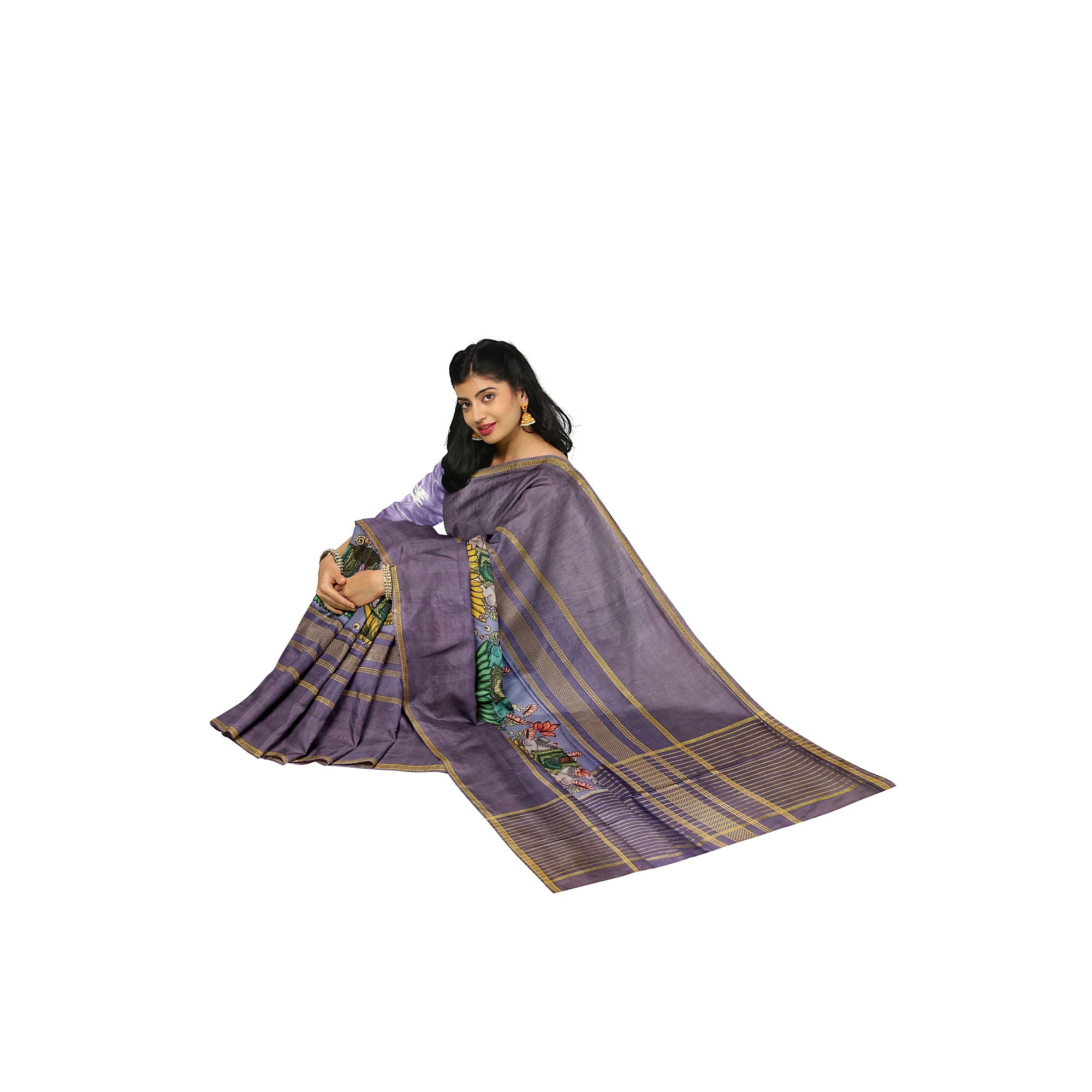 Dark Lavender Printed Saree – Traditional Design – Shop Online