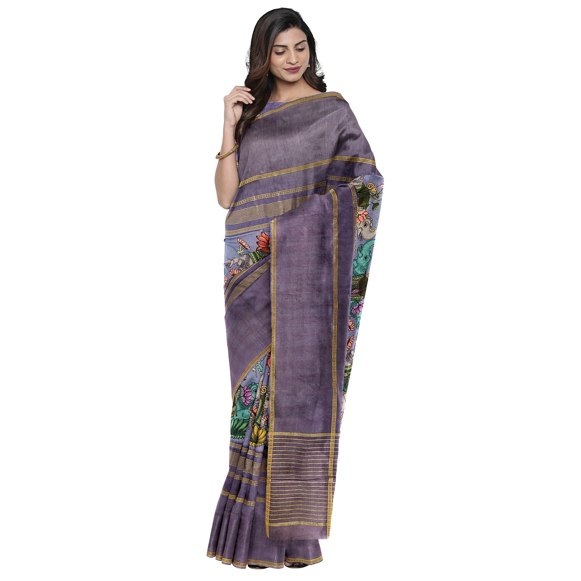 Dark Lavender Printed Saree – Traditional Design – Shop Online
