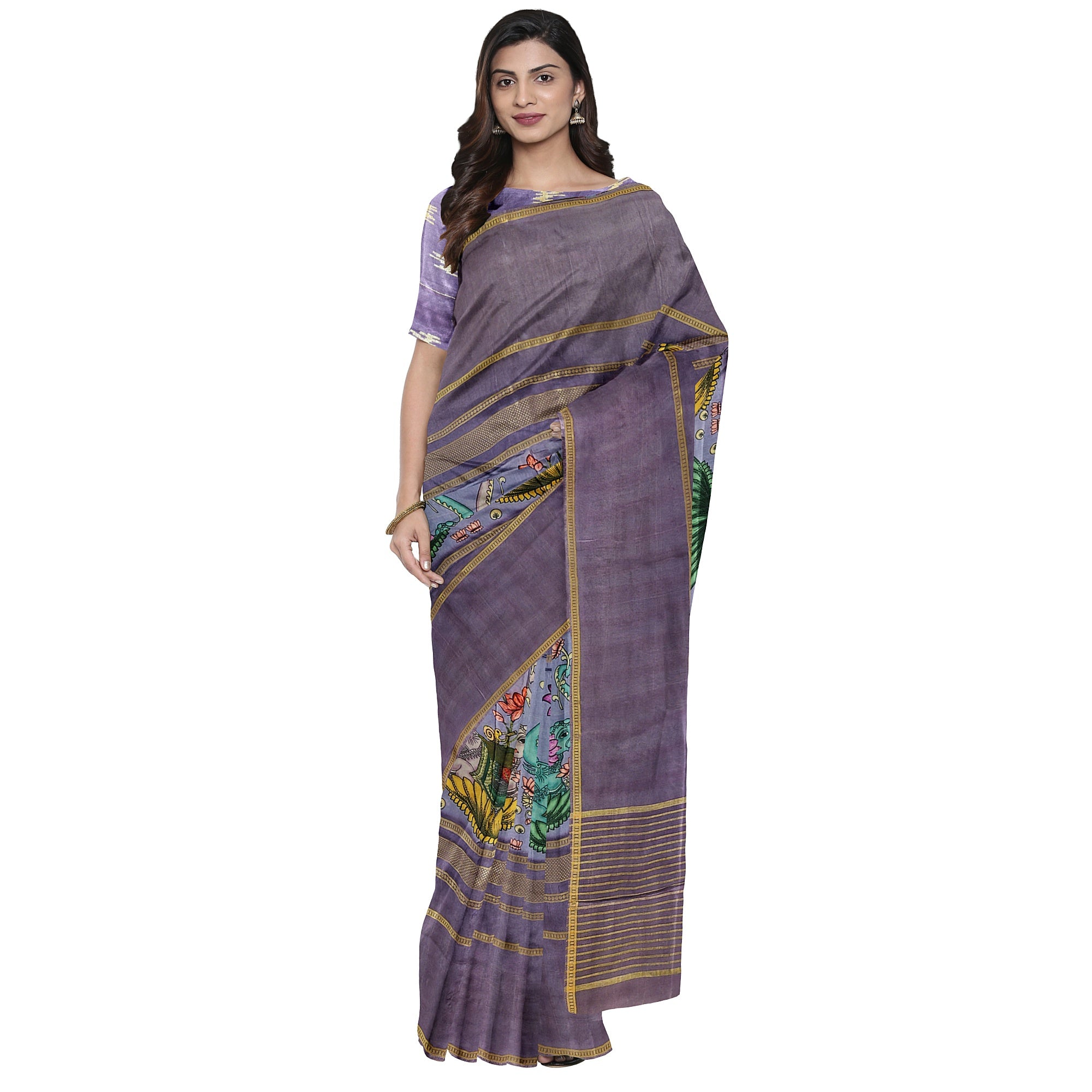 Dark Lavender Printed Saree – Traditional Design – Shop Online