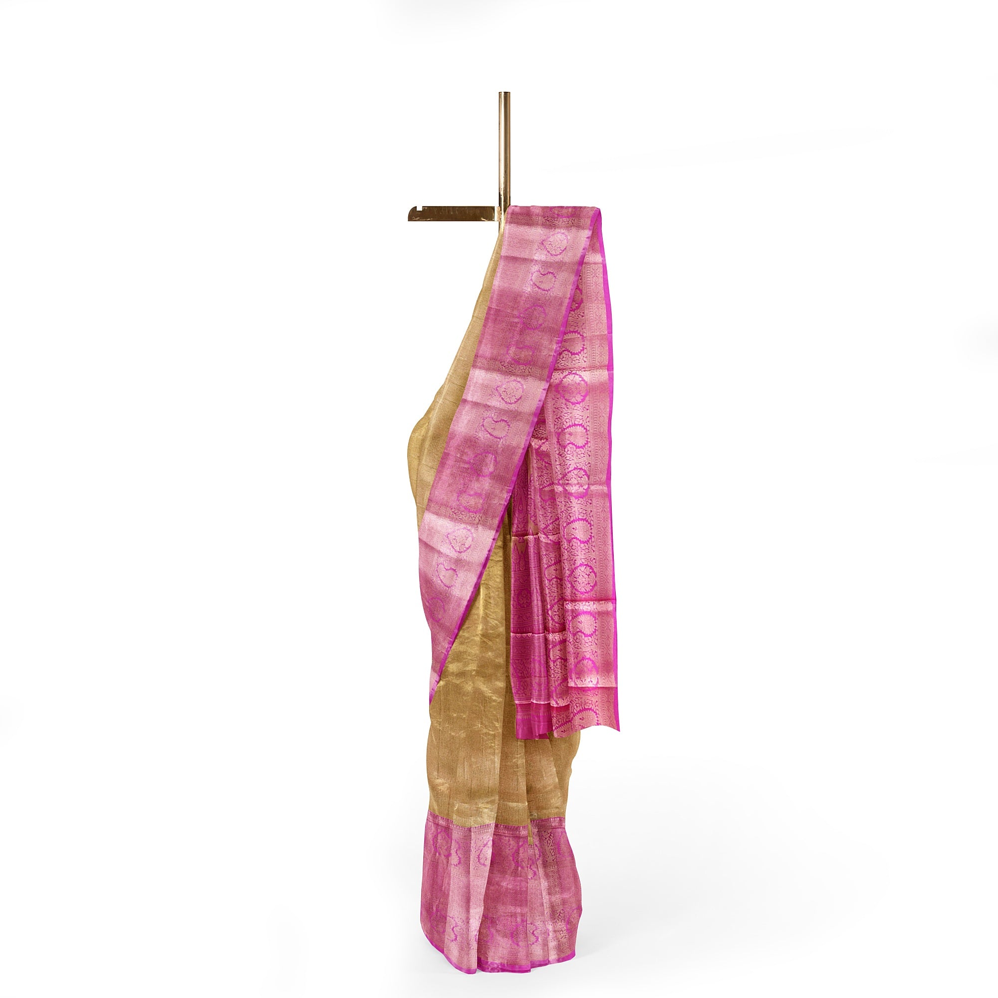 Royal Gold Saree with Light Pink Border – Elegant Zari Work