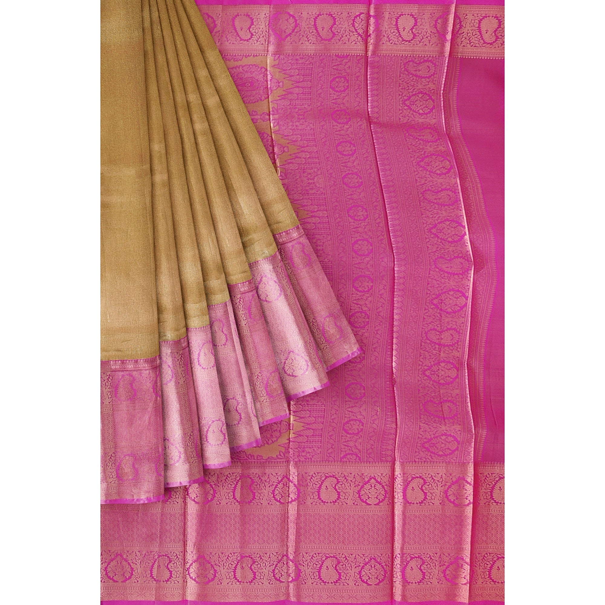 Royal Gold Saree with Light Pink Border – Elegant Zari Work