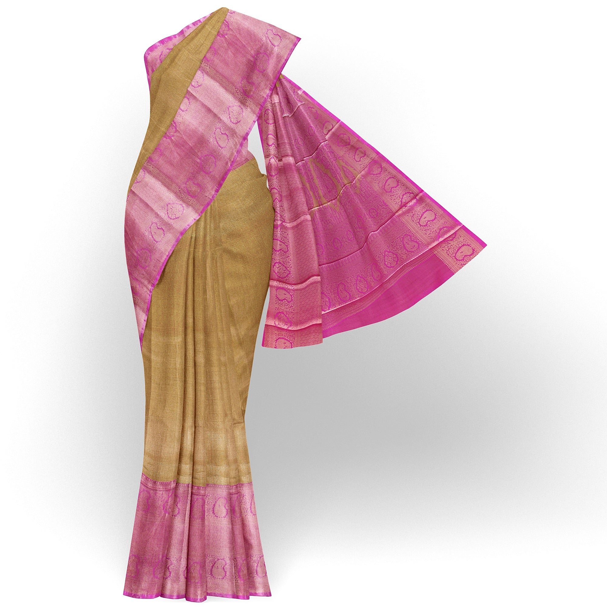 Royal Gold Saree with Light Pink Border – Elegant Zari Work