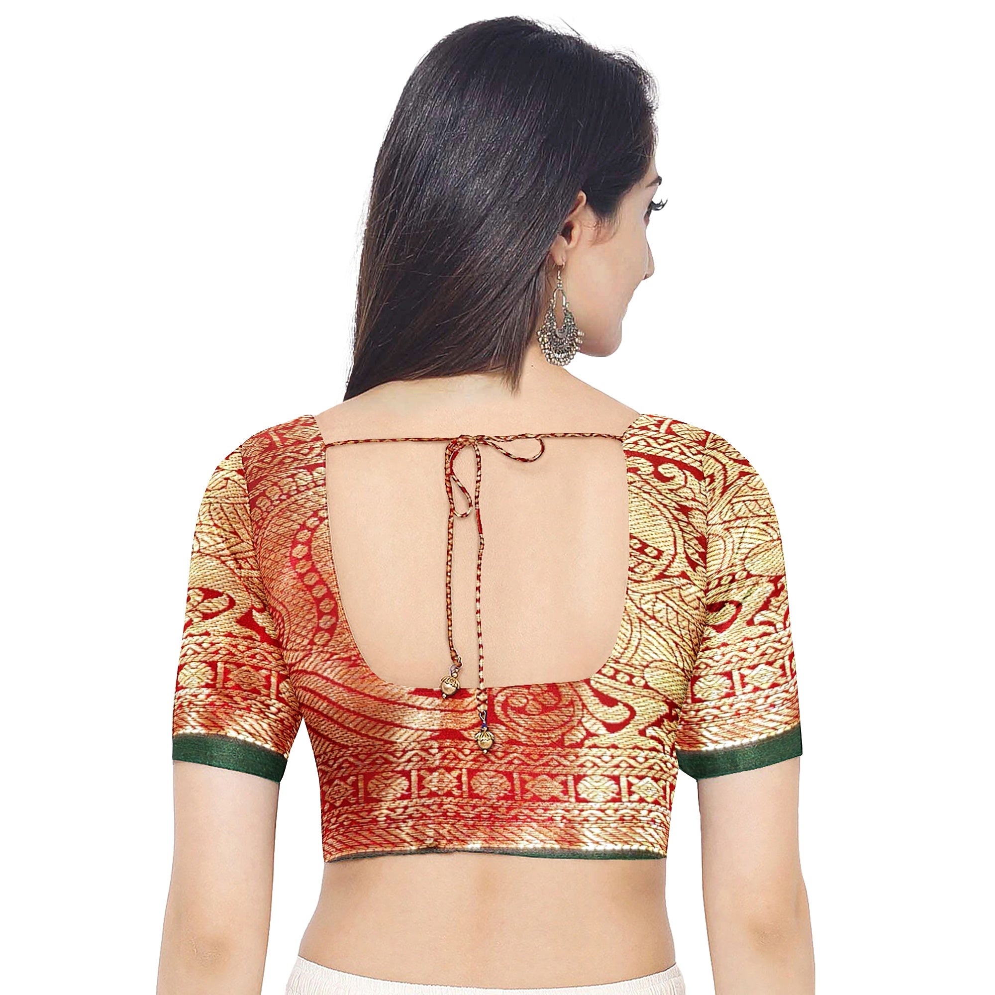 Green & Silver Body Zari Butta with Red Border – Traditional Grand Look Saree