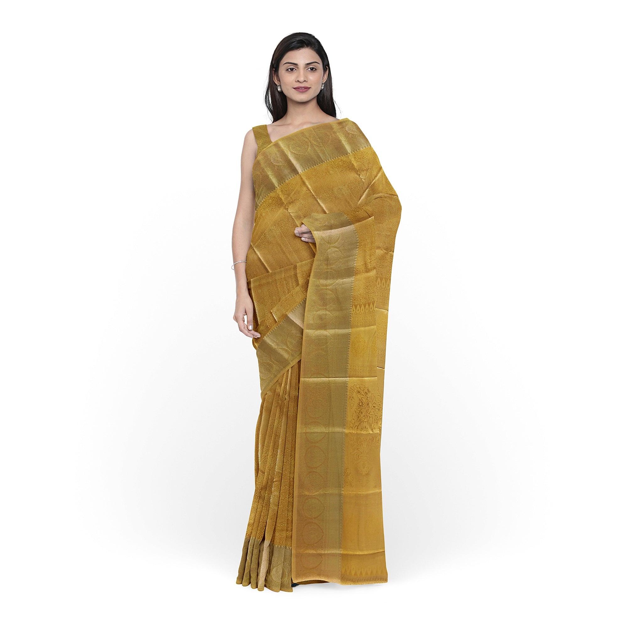 Pure Gold Saree with Self Border – Timeless Elegance