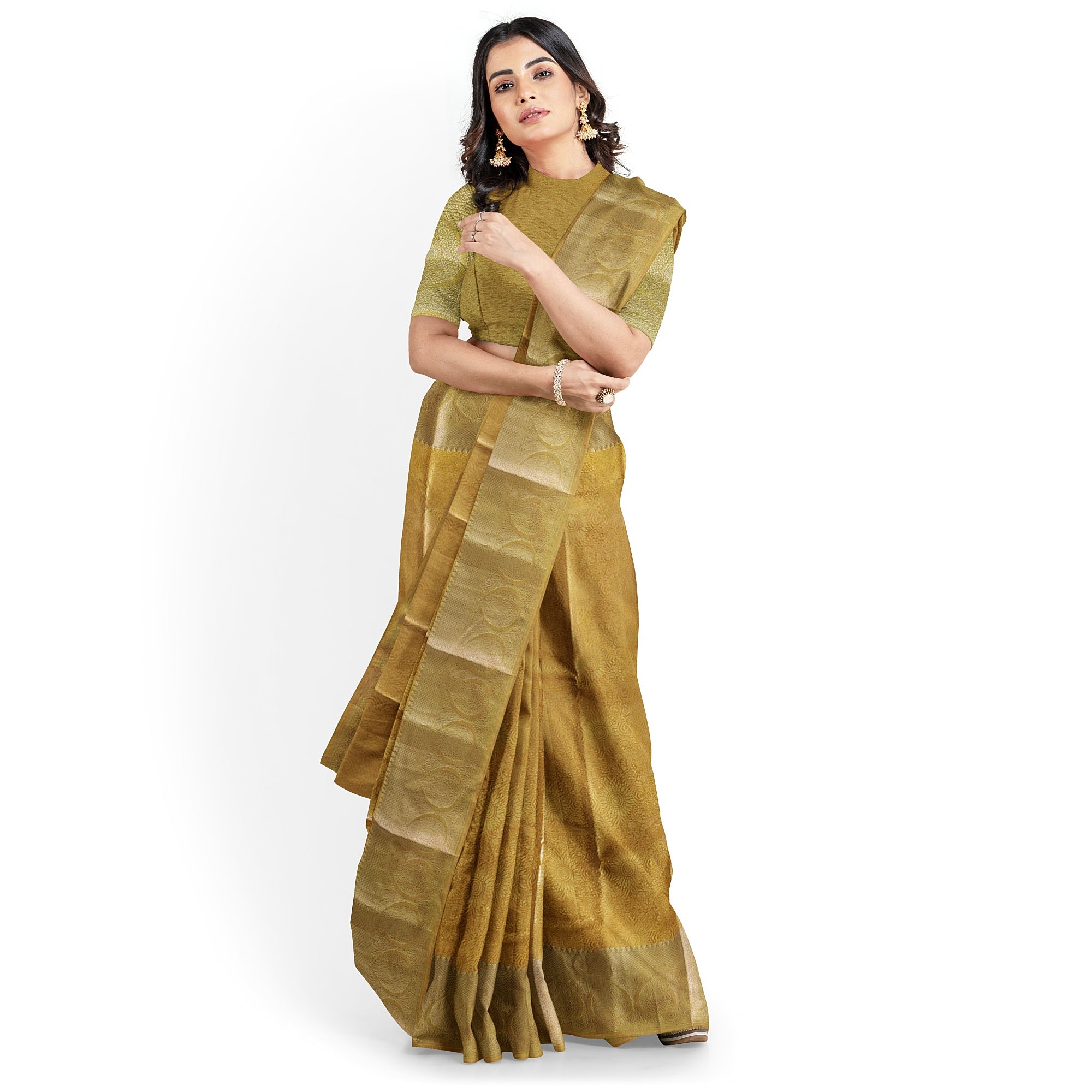 Pure Gold Saree with Self Border – Timeless Elegance