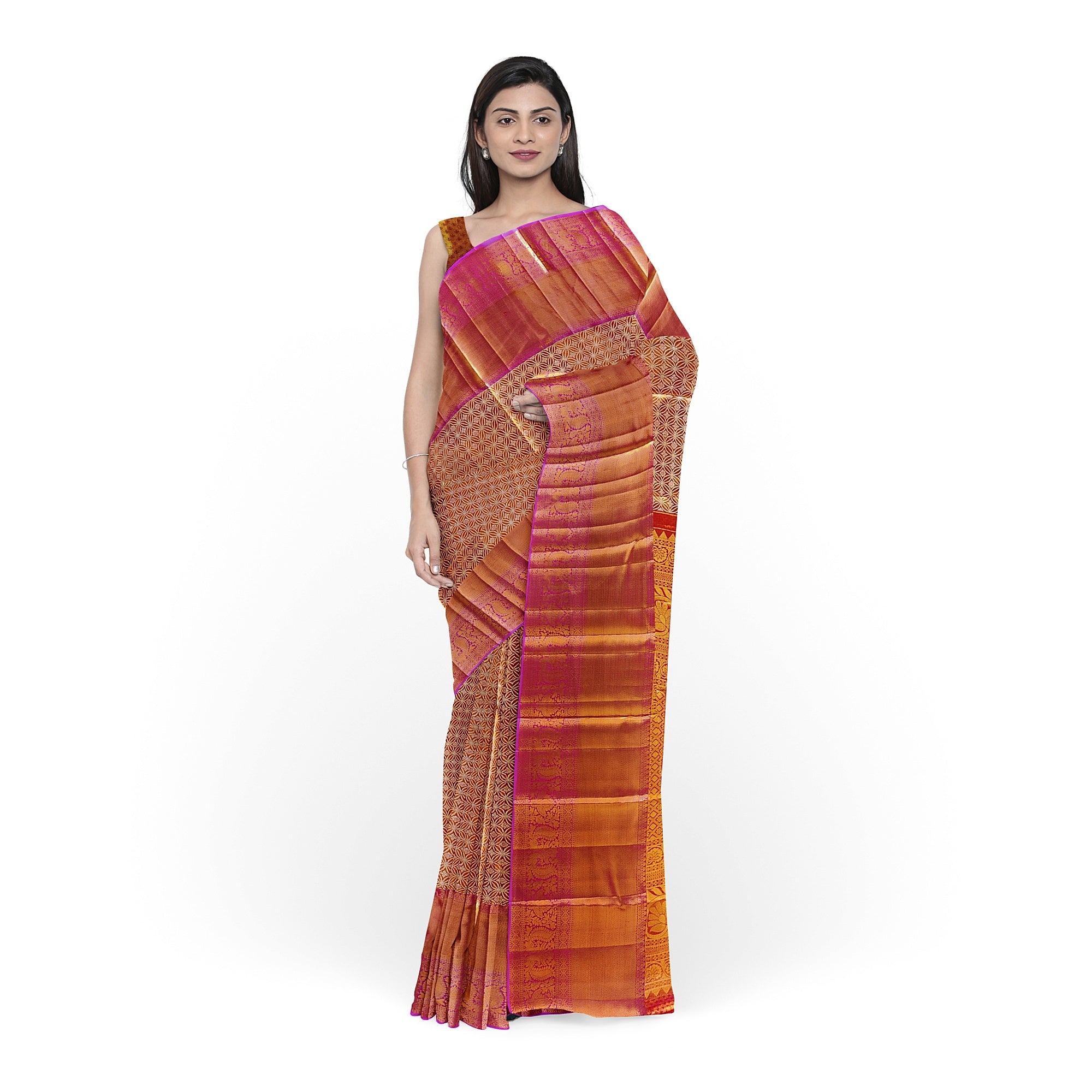 Elegant Onion Pink with Lavender Border Kanjivaram Tissue Silk Saree