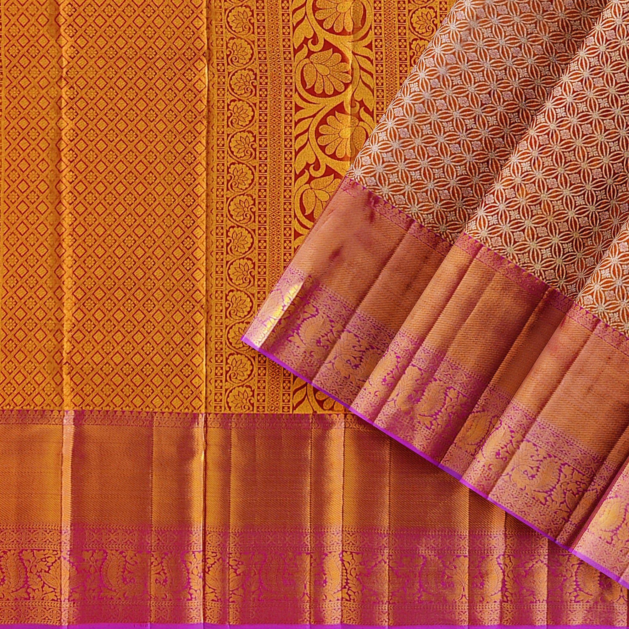 Elegant Onion Pink with Lavender Border Kanjivaram Tissue Silk Saree