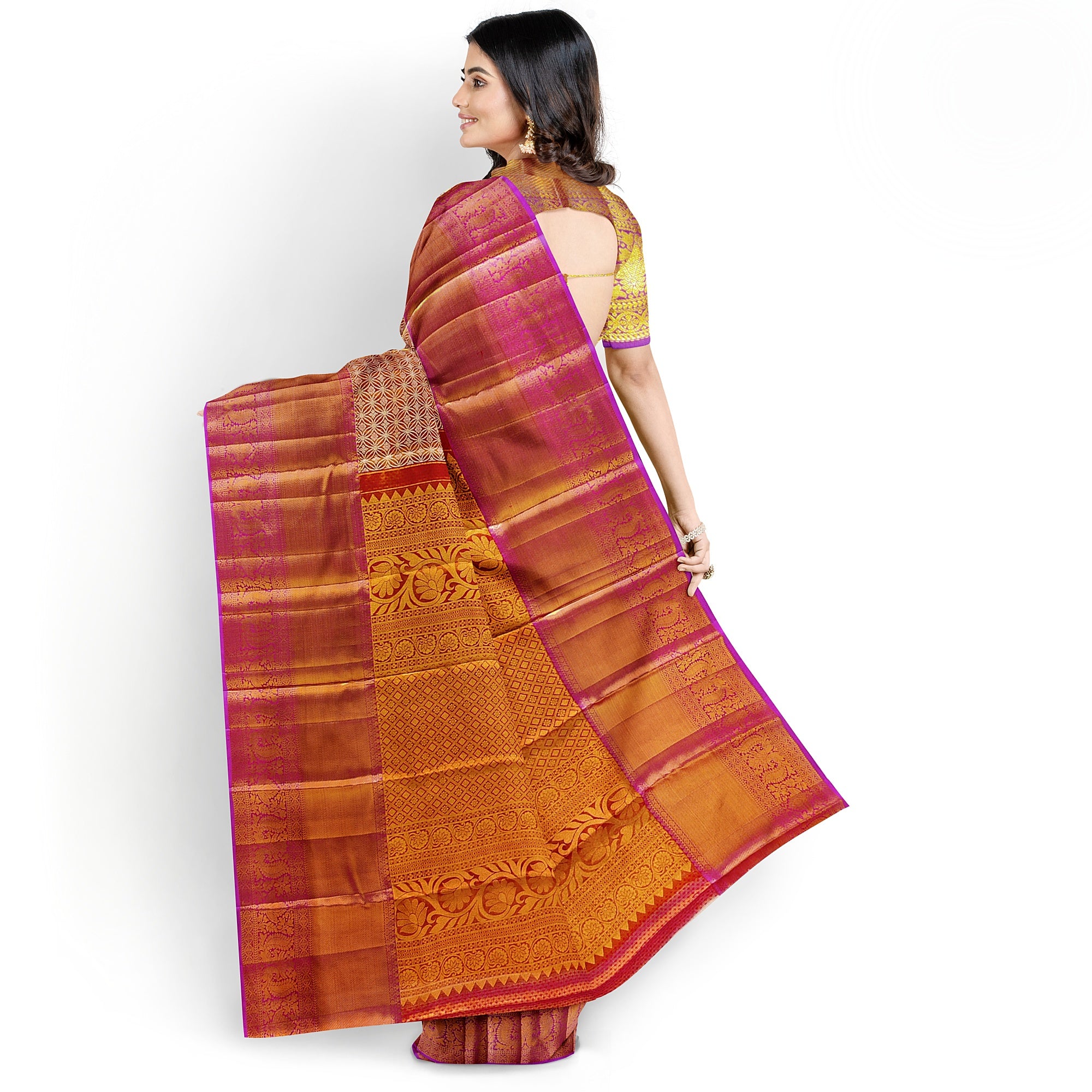 Elegant Onion Pink with Lavender Border Kanjivaram Tissue Silk Saree