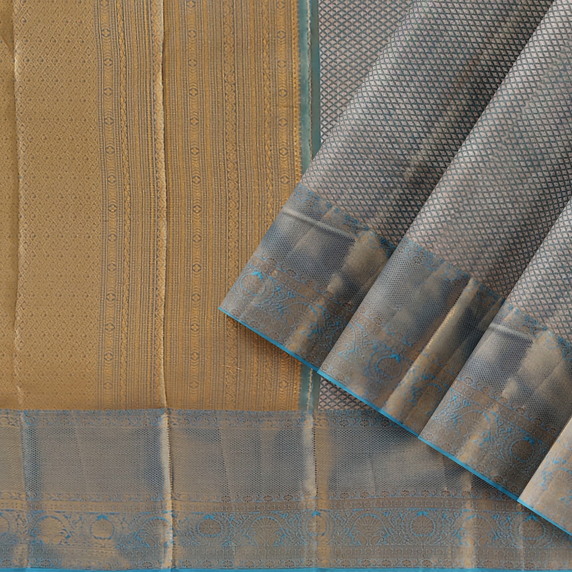 Blue & Gold Tissue Silk Saree with Gold Double Shade – Grand Traditional Look