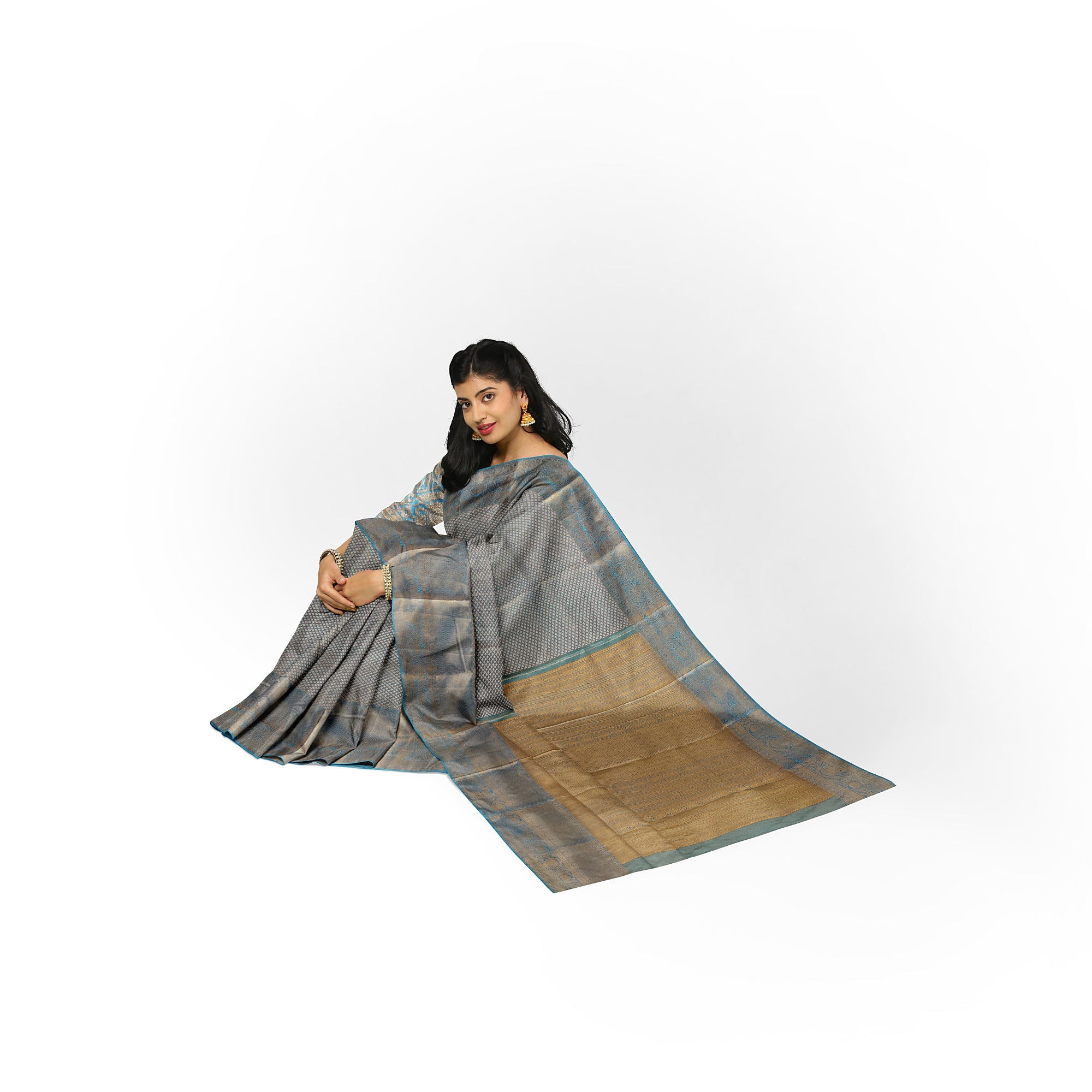 Blue & Gold Tissue Silk Saree with Gold Double Shade – Grand Traditional Look