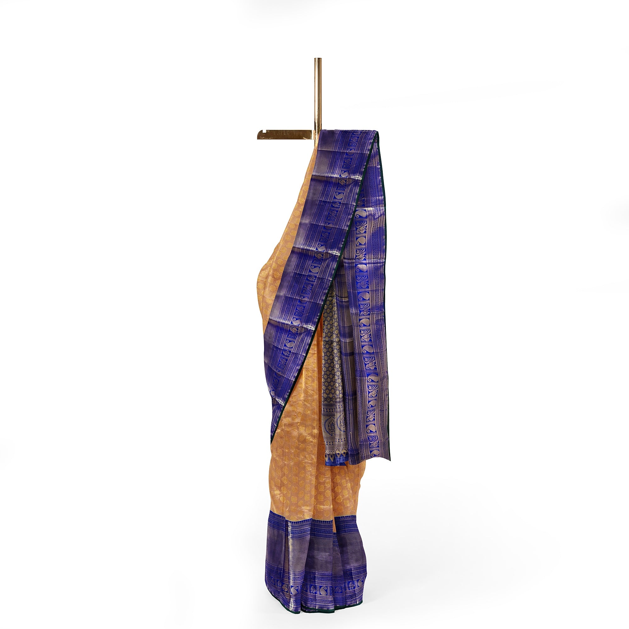Peach Semi Tissue Silk Saree with Navy Blue Border – Traditional Elegance