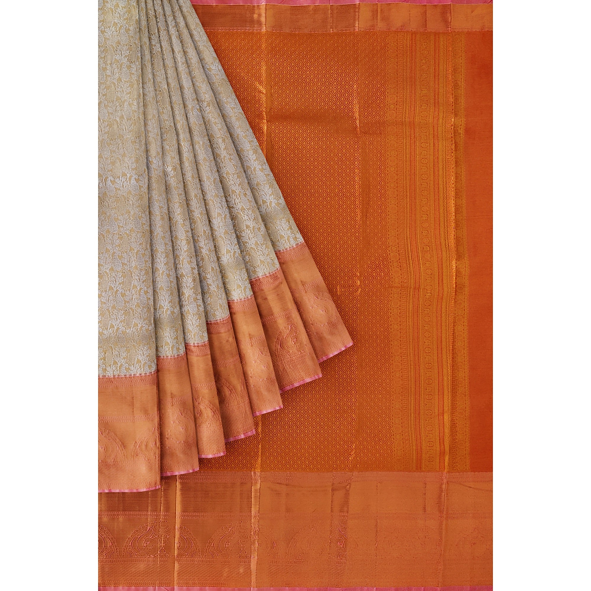 Goldish Cream with Peach Border – Fancy Wedding Wear Saree