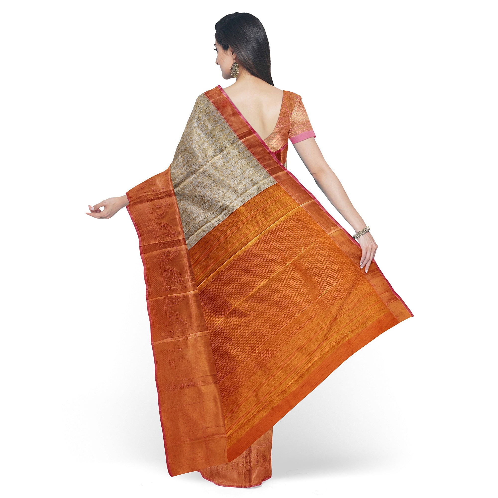 Goldish Cream with Peach Border – Fancy Wedding Wear Saree