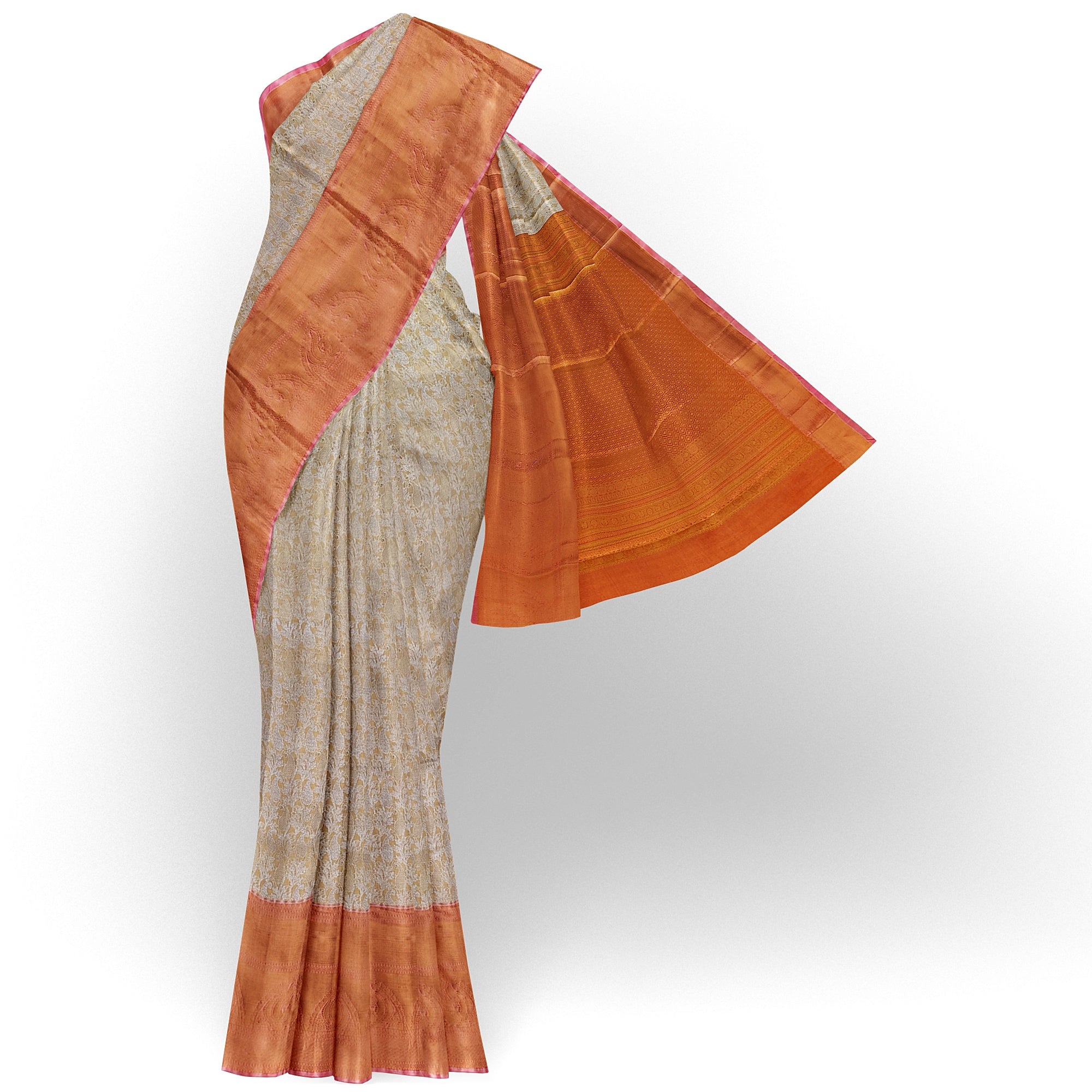 Goldish Cream with Peach Border – Fancy Wedding Wear Saree