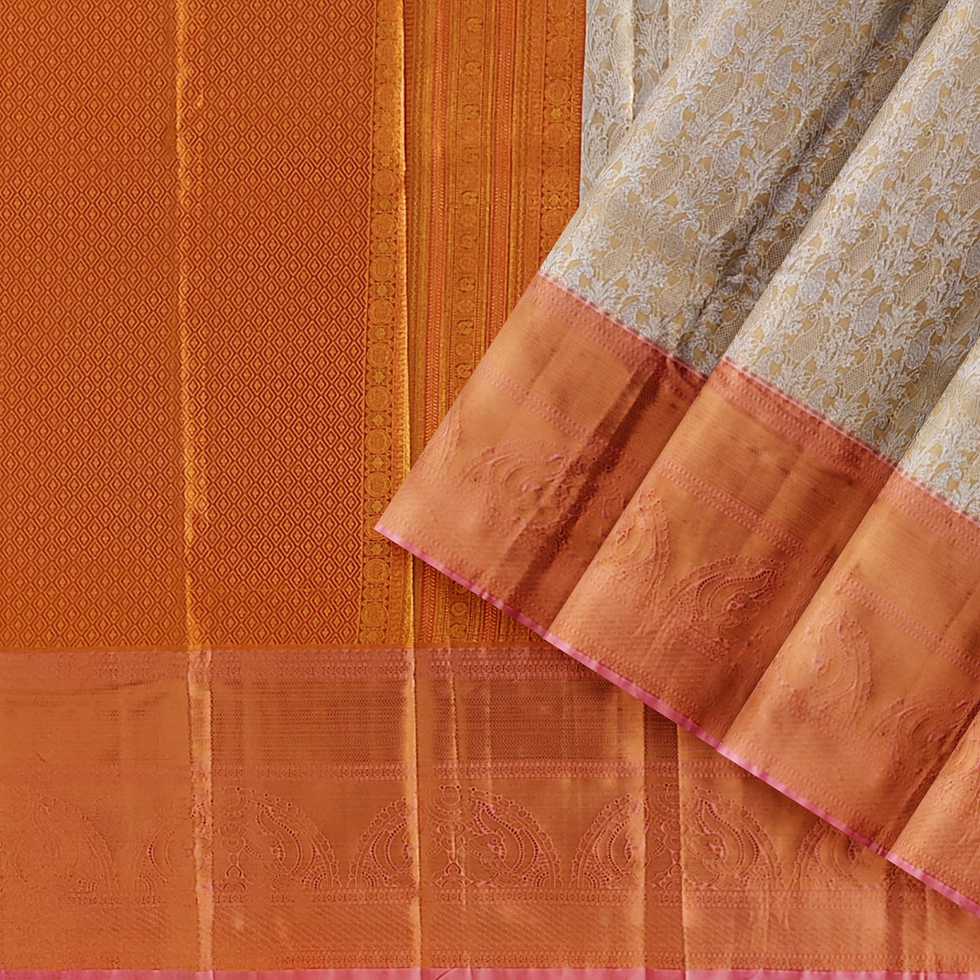 Goldish Cream with Peach Border – Fancy Wedding Wear Saree