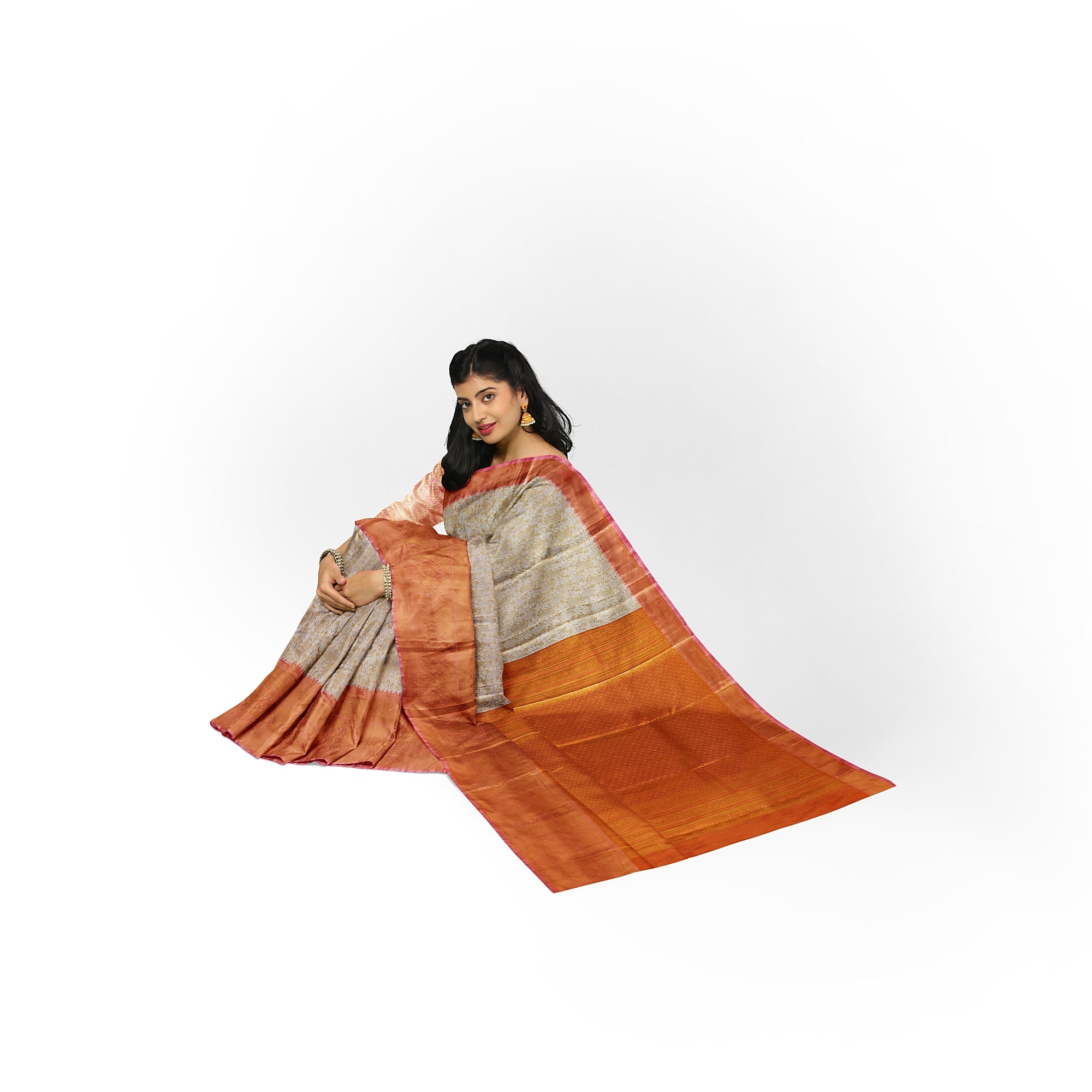 Goldish Cream with Peach Border – Fancy Wedding Wear Saree