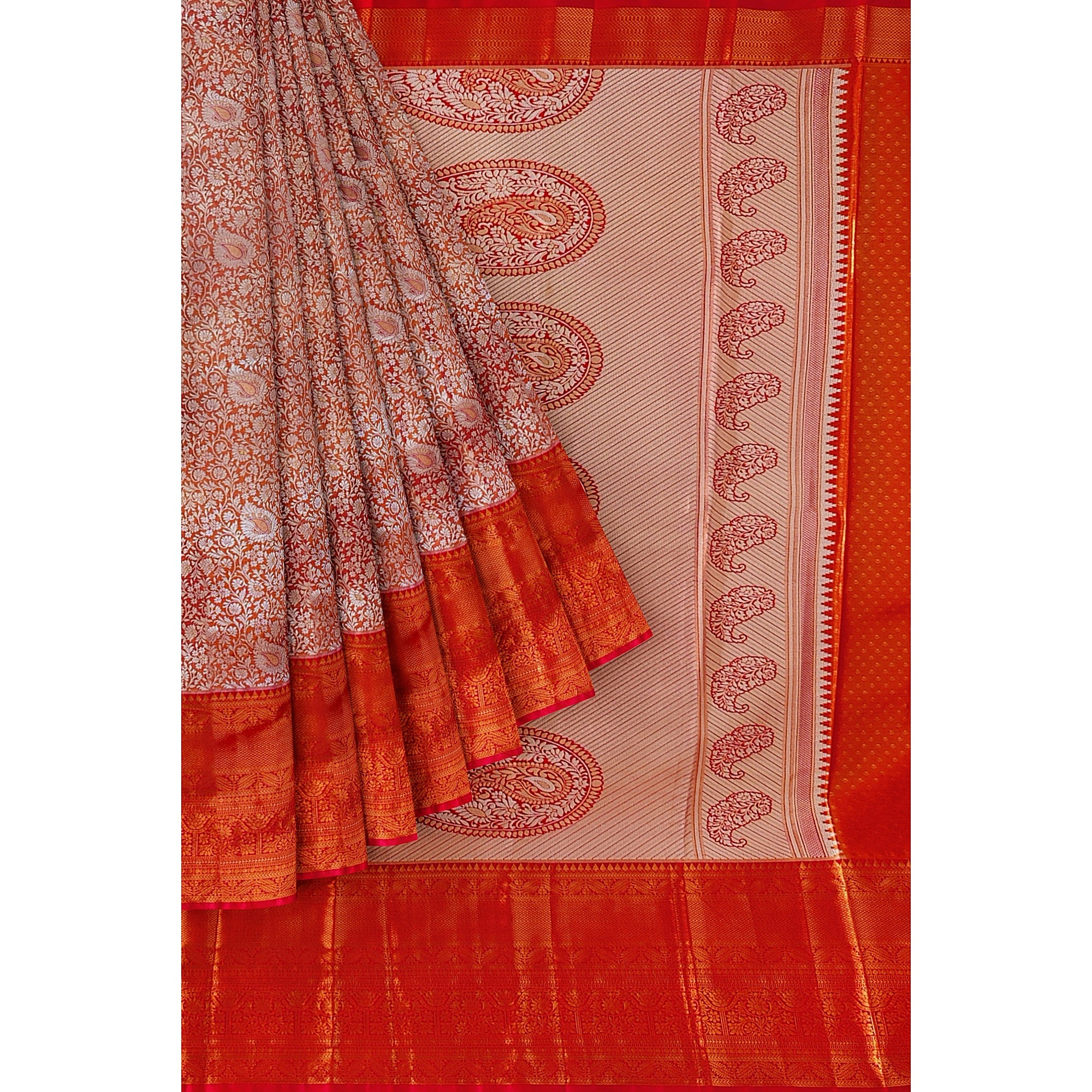 Peachish Pink Saree with Pink Border and Silver Zari – Elegant & Graceful