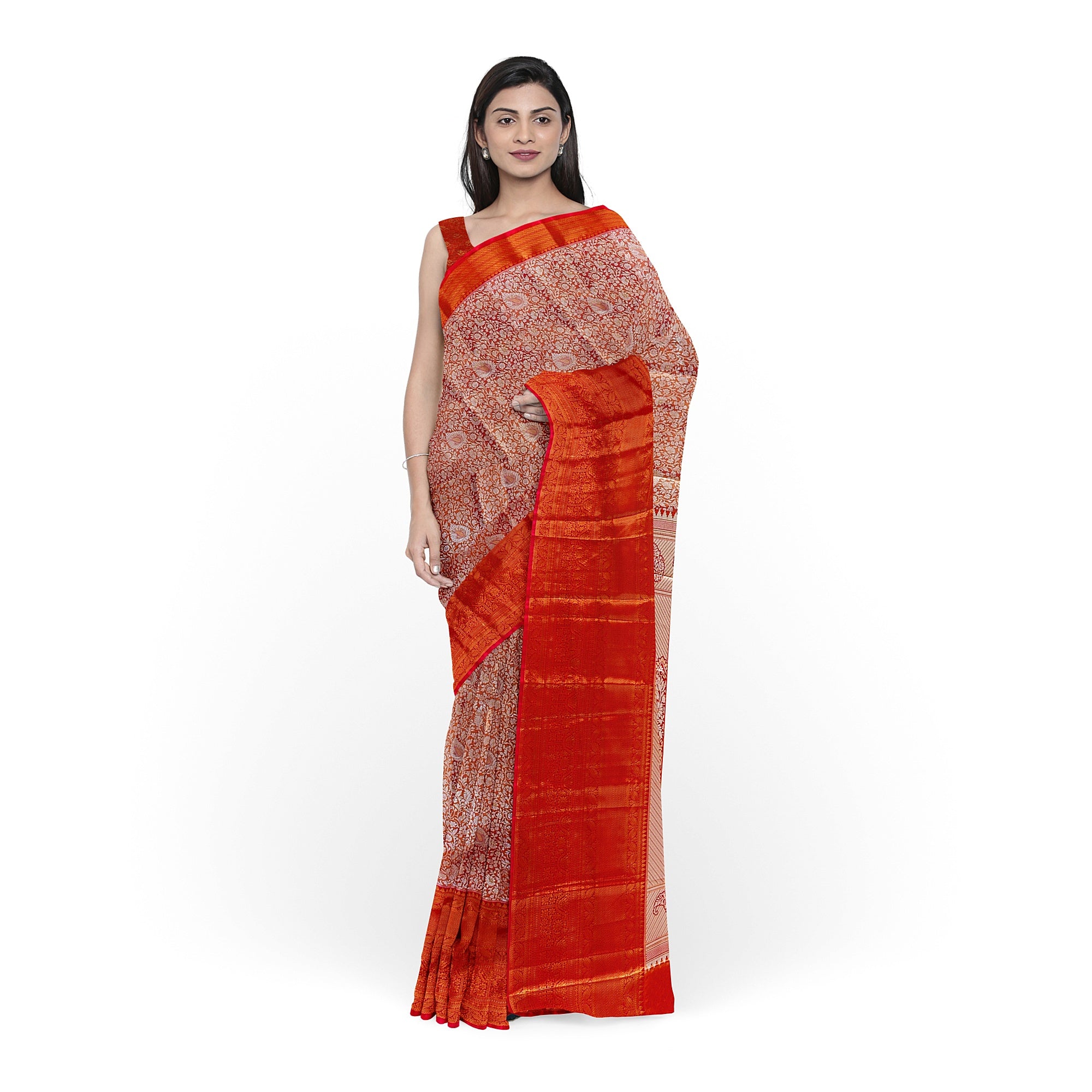Peachish Pink Saree with Pink Border and Silver Zari – Elegant & Graceful