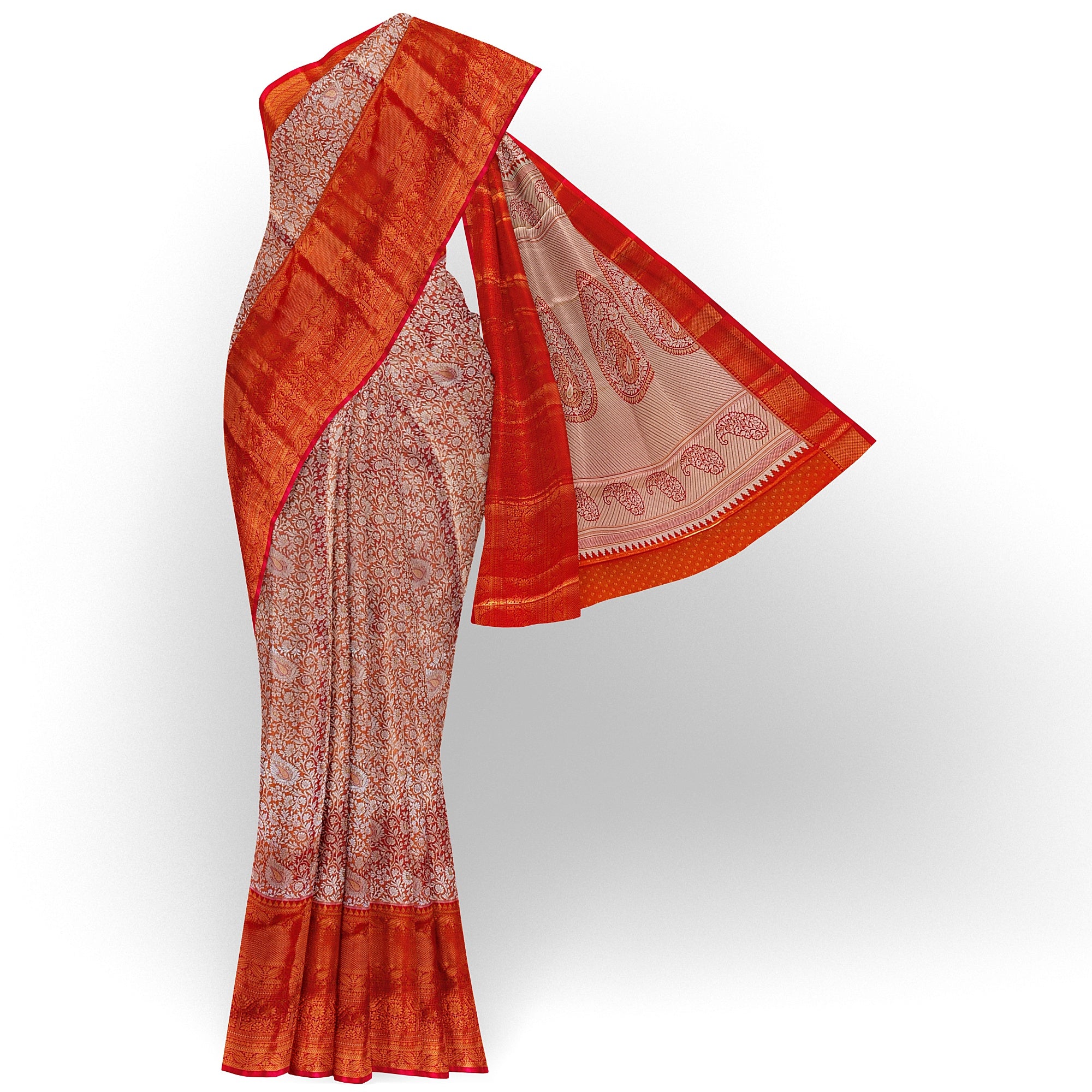 Peachish Pink Saree with Pink Border and Silver Zari – Elegant & Graceful