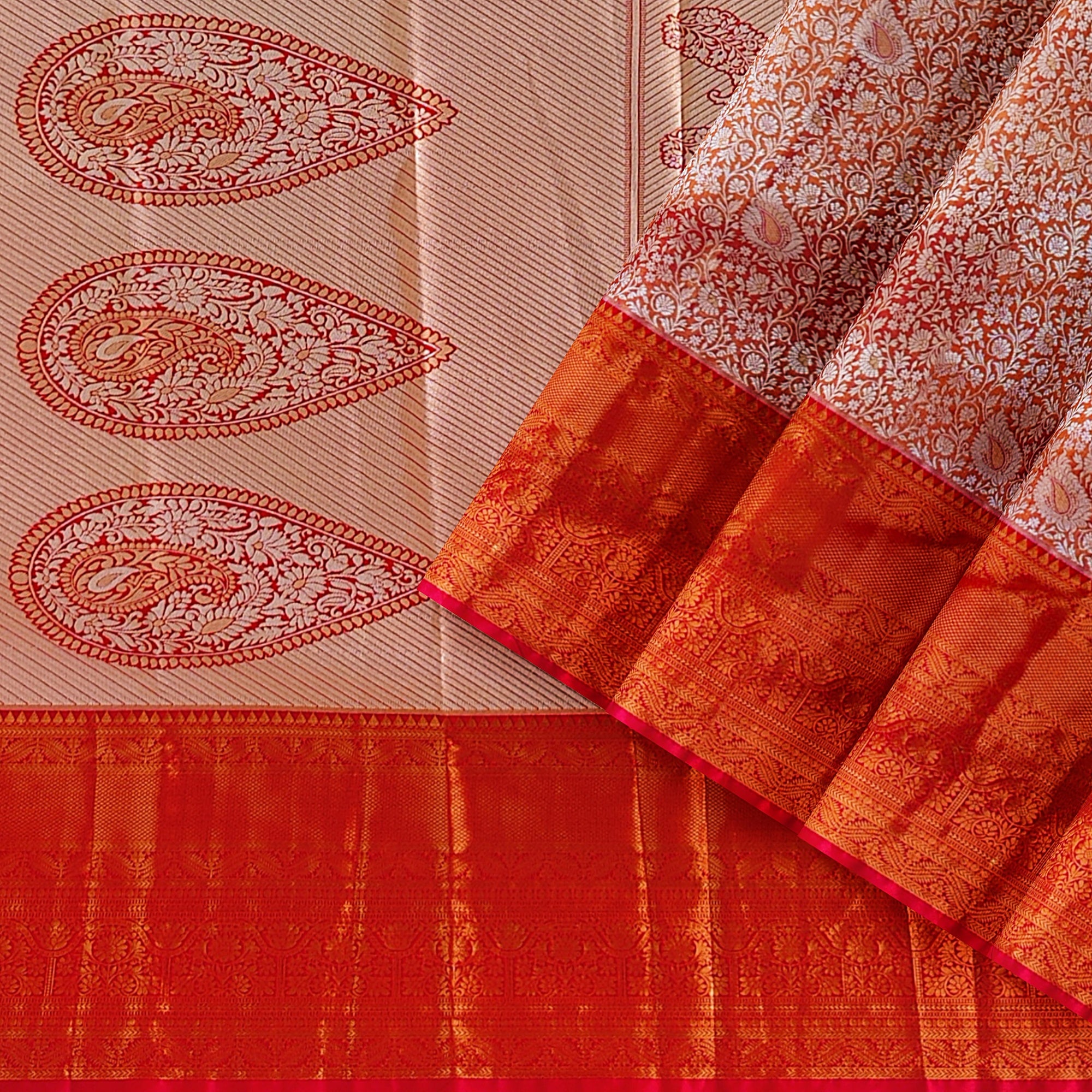 Peachish Pink Saree with Pink Border and Silver Zari – Elegant & Graceful