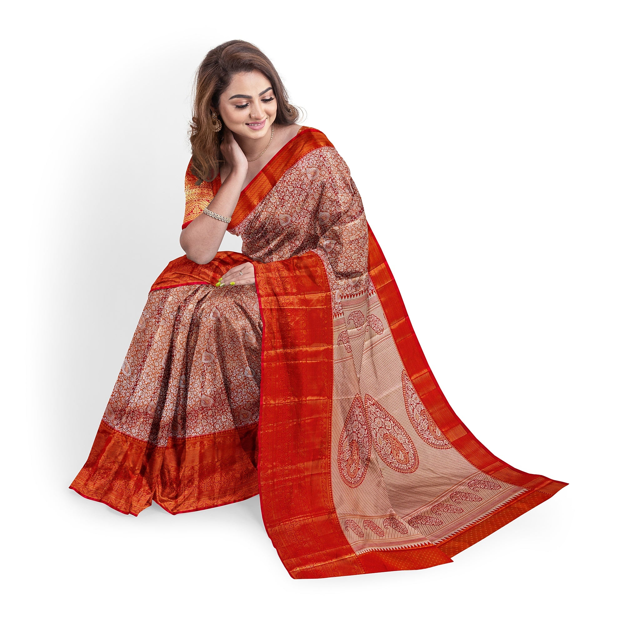Peachish Pink Saree with Pink Border and Silver Zari – Elegant & Graceful