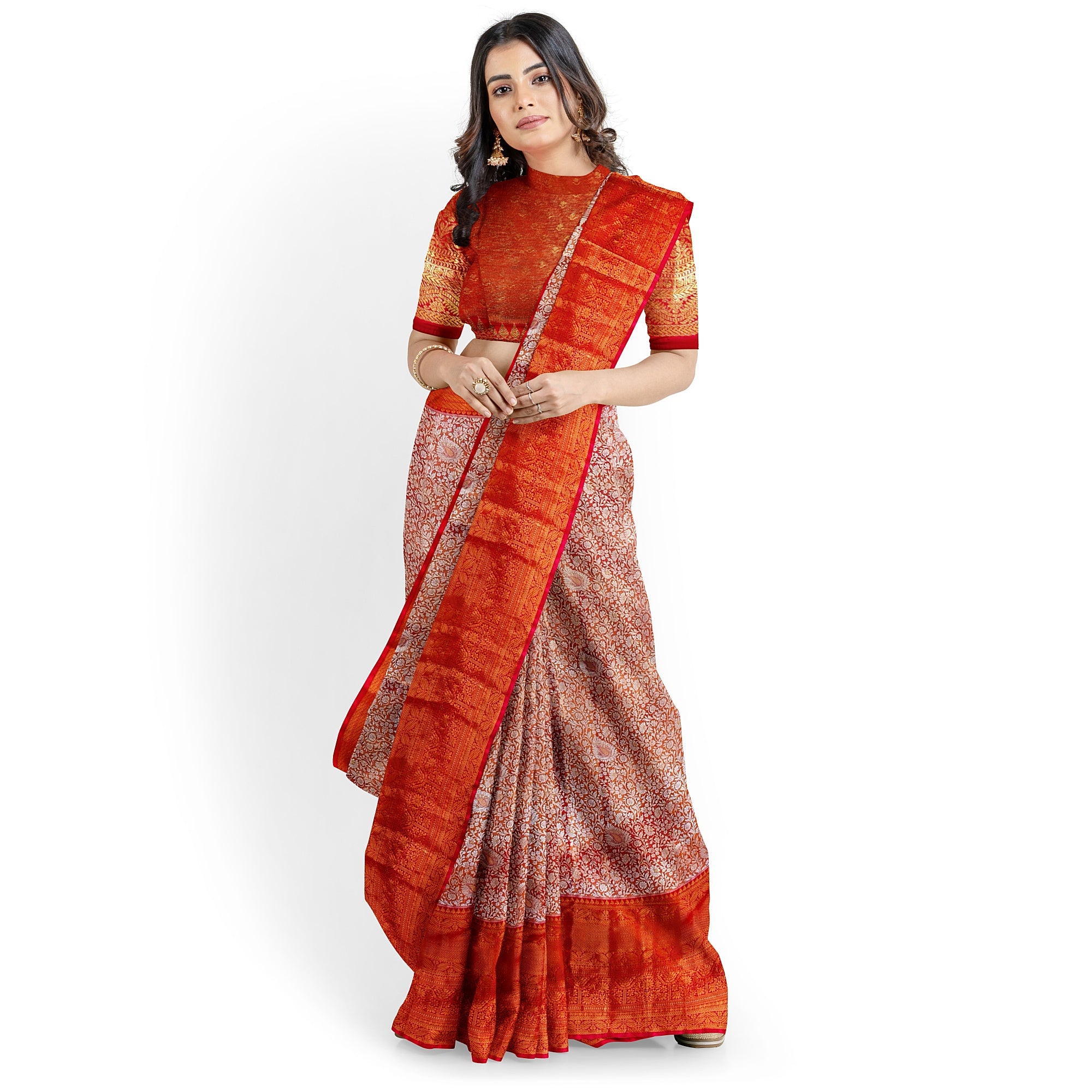 Peachish Pink Saree with Pink Border and Silver Zari – Elegant & Graceful