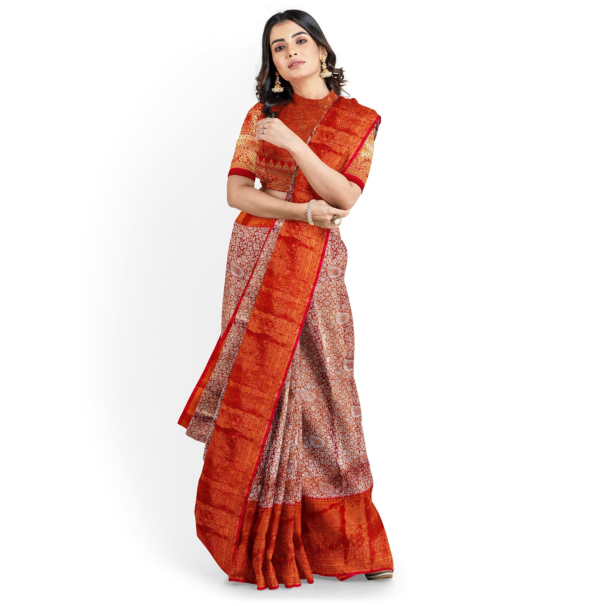 Peachish Pink Saree with Pink Border and Silver Zari – Elegant & Graceful