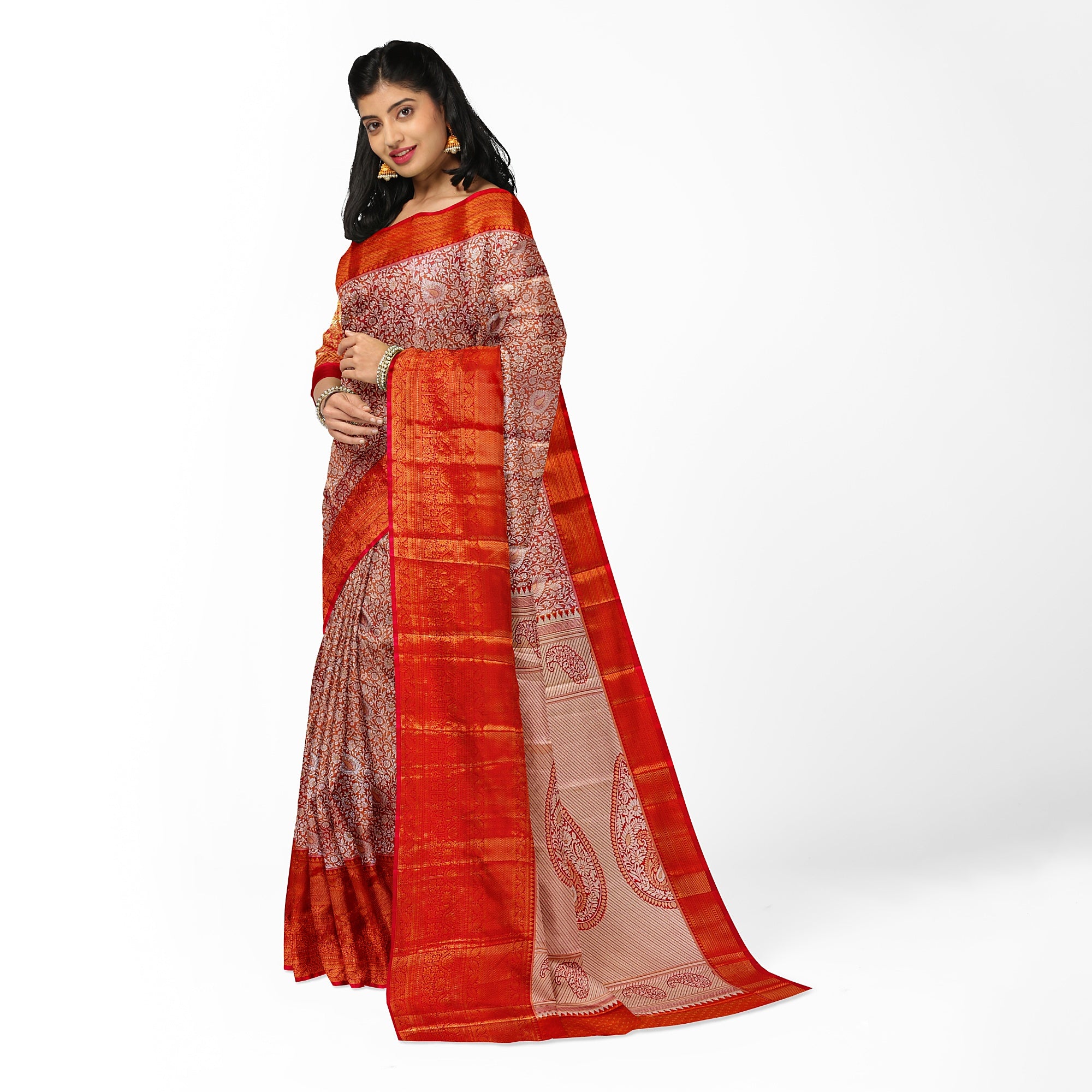 Peachish Pink Saree with Pink Border and Silver Zari – Elegant & Graceful