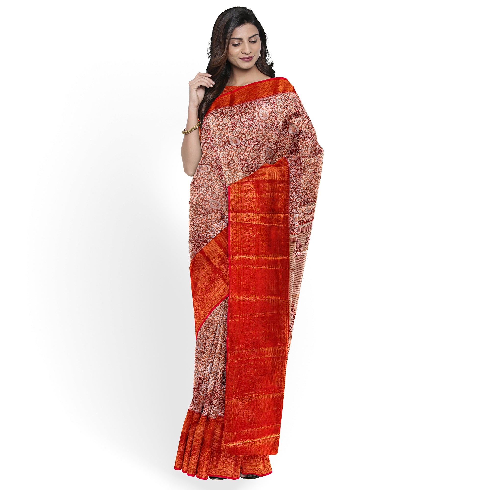 Peachish Pink Saree with Pink Border and Silver Zari – Elegant & Graceful