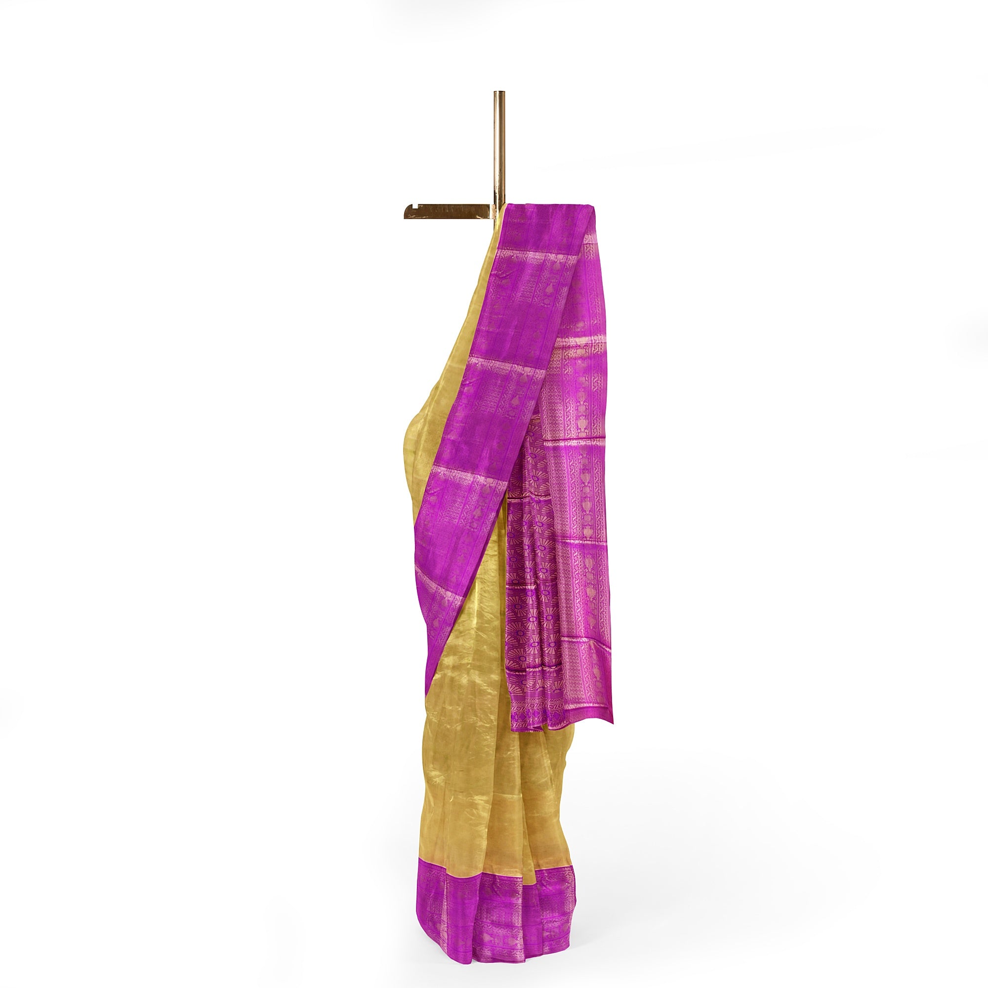 Gold with Light purple Saree – Gold Zari Work for a Royal Look