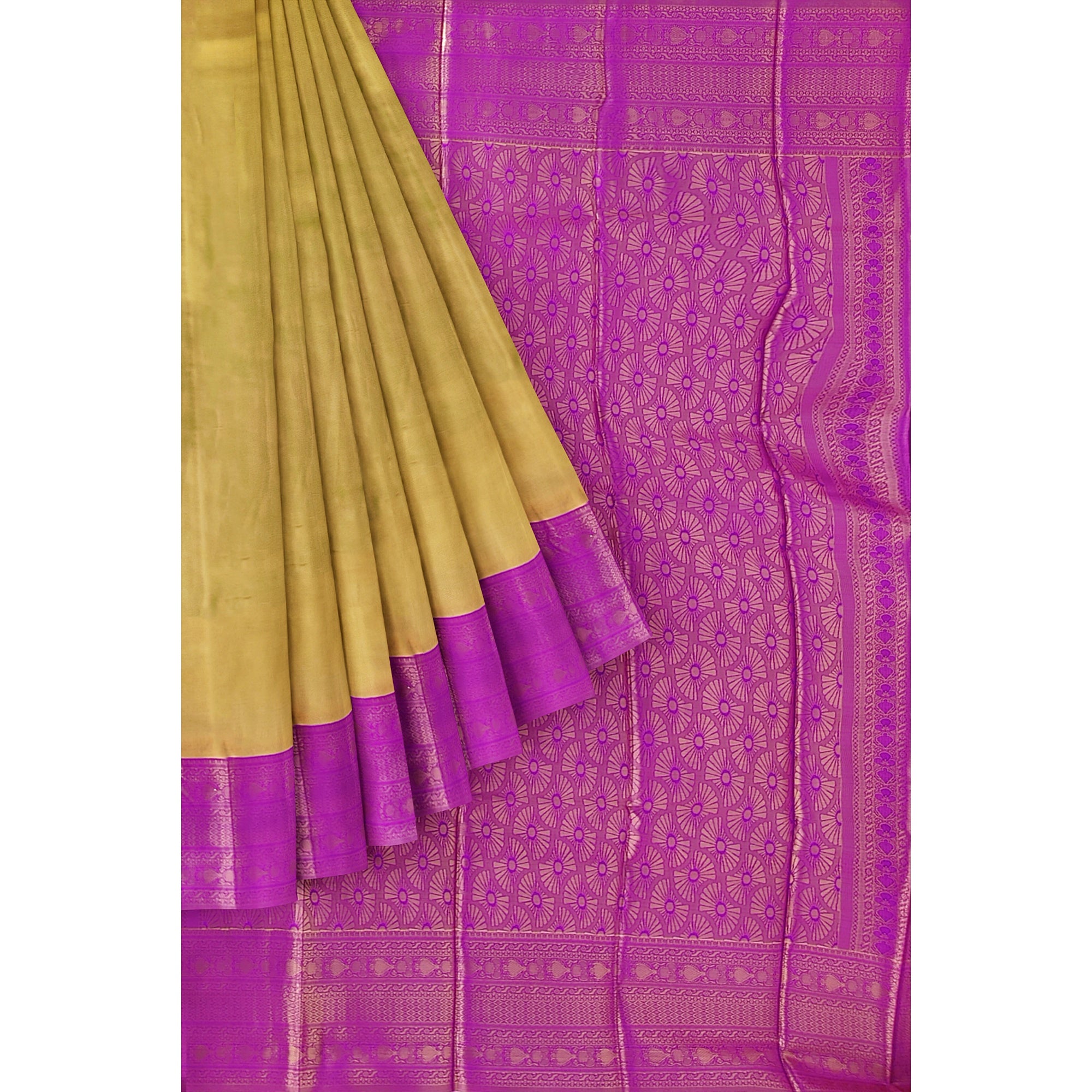 Gold with Light purple Saree – Gold Zari Work for a Royal Look