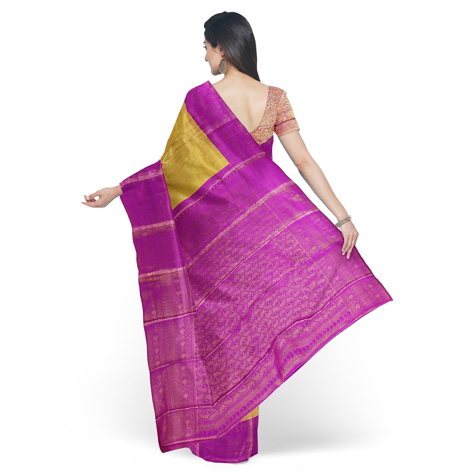 Gold with Light purple Saree – Gold Zari Work for a Royal Look